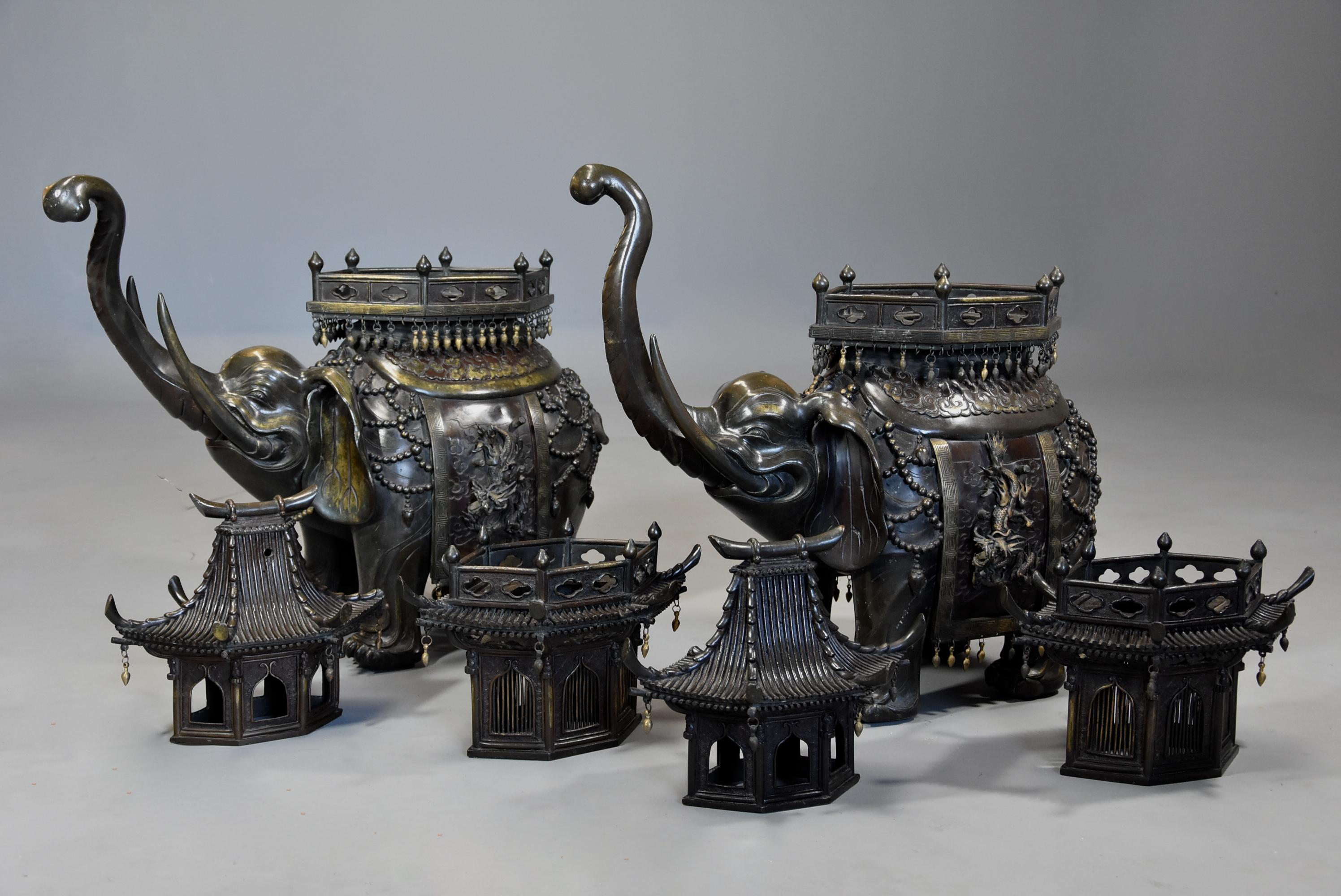 Pair of Large 19th Century Japanese Meiji Bronze Elephant Incense Burners For Sale 9