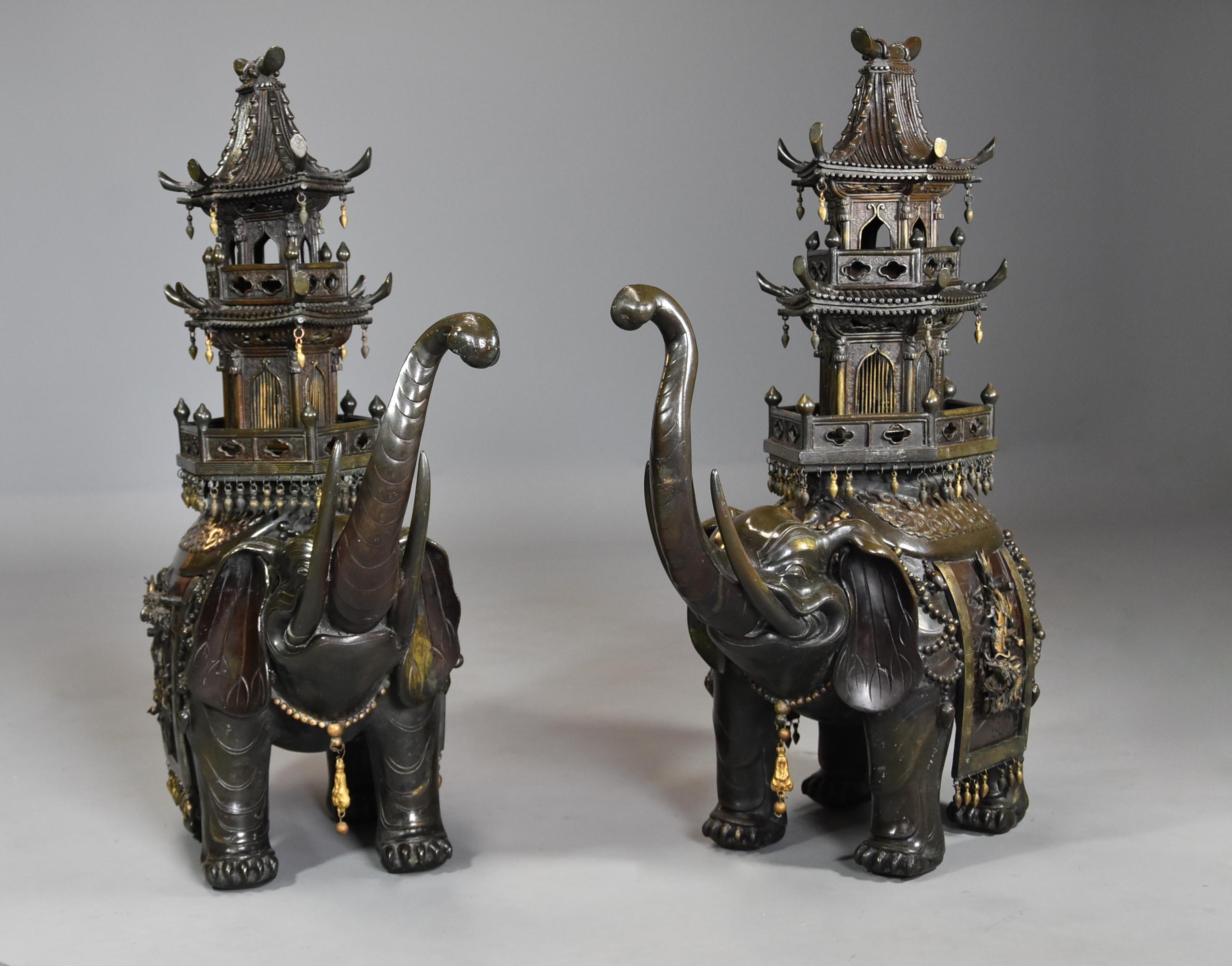 Pair of Large 19th Century Japanese Meiji Bronze Elephant Incense Burners For Sale 1