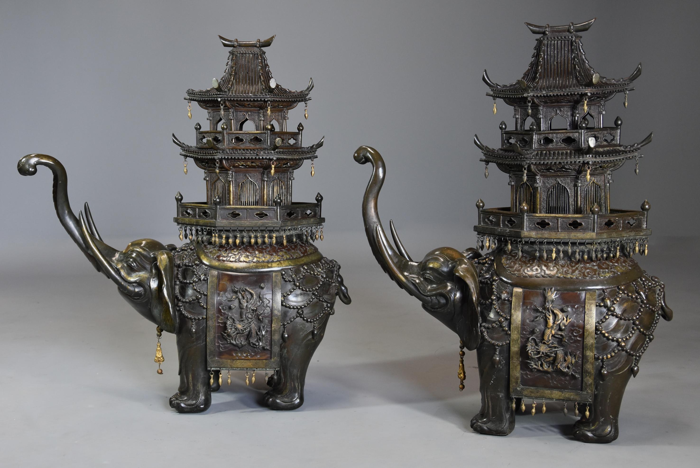 Pair of Large 19th Century Japanese Meiji Bronze Elephant Incense Burners For Sale 4