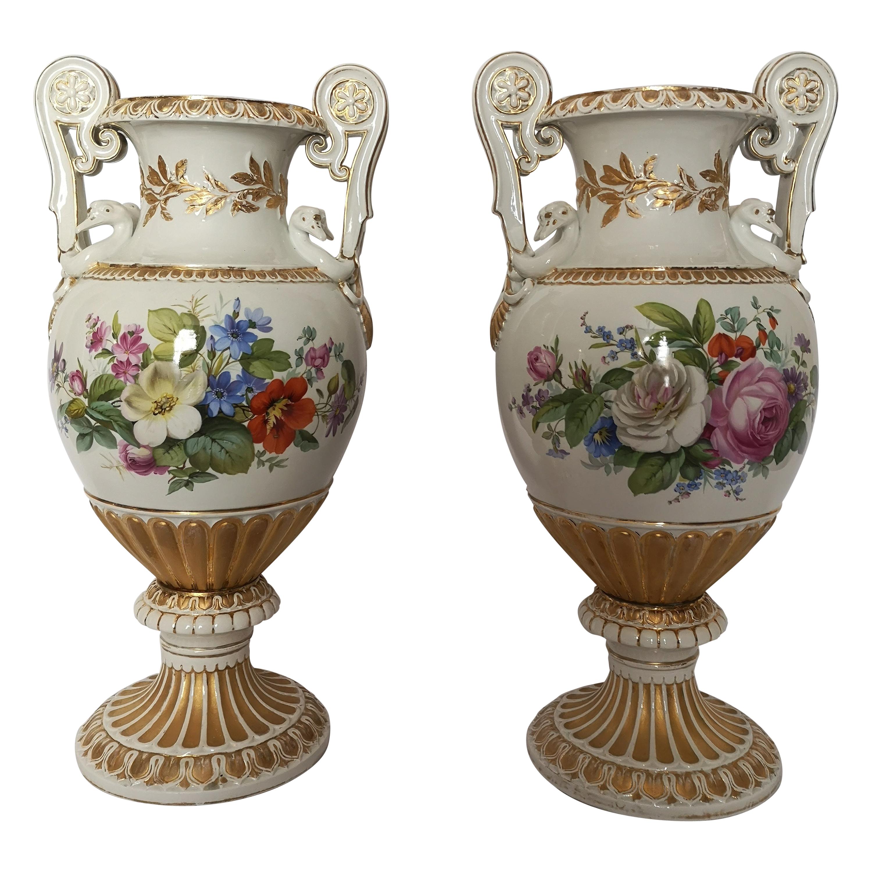 Pair of Large 19th Century Meissen Vases For Sale