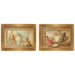 Pair of Large 19th Century Oil on Canvas Painted and Framed Overdoors 
