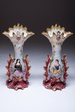 Pair of Large 19th Century Old Paris Porcelain Vases with Young Ladies