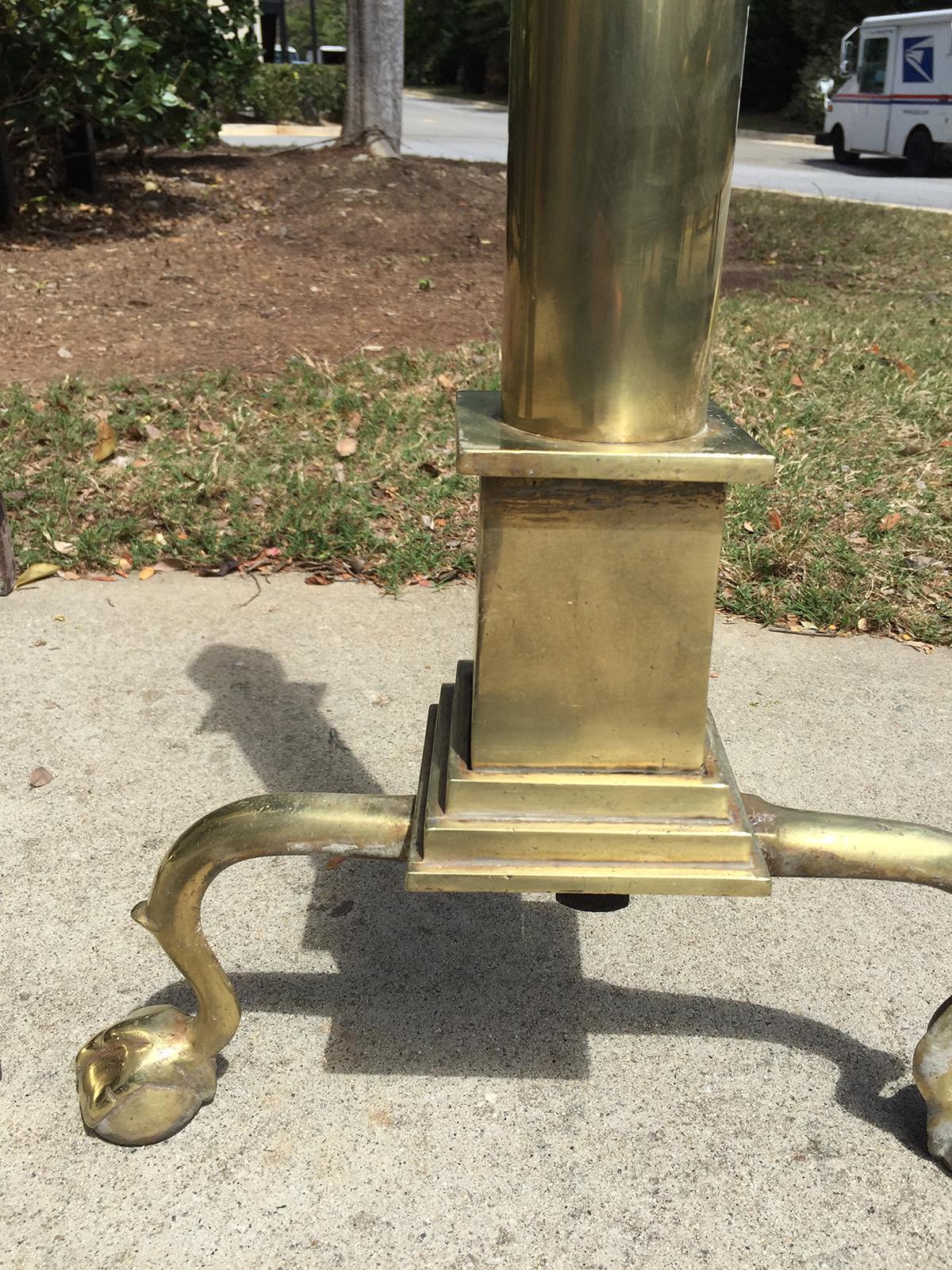 Pair of Large 19th Century or Earlier American Federal Style Brass Andirons 2