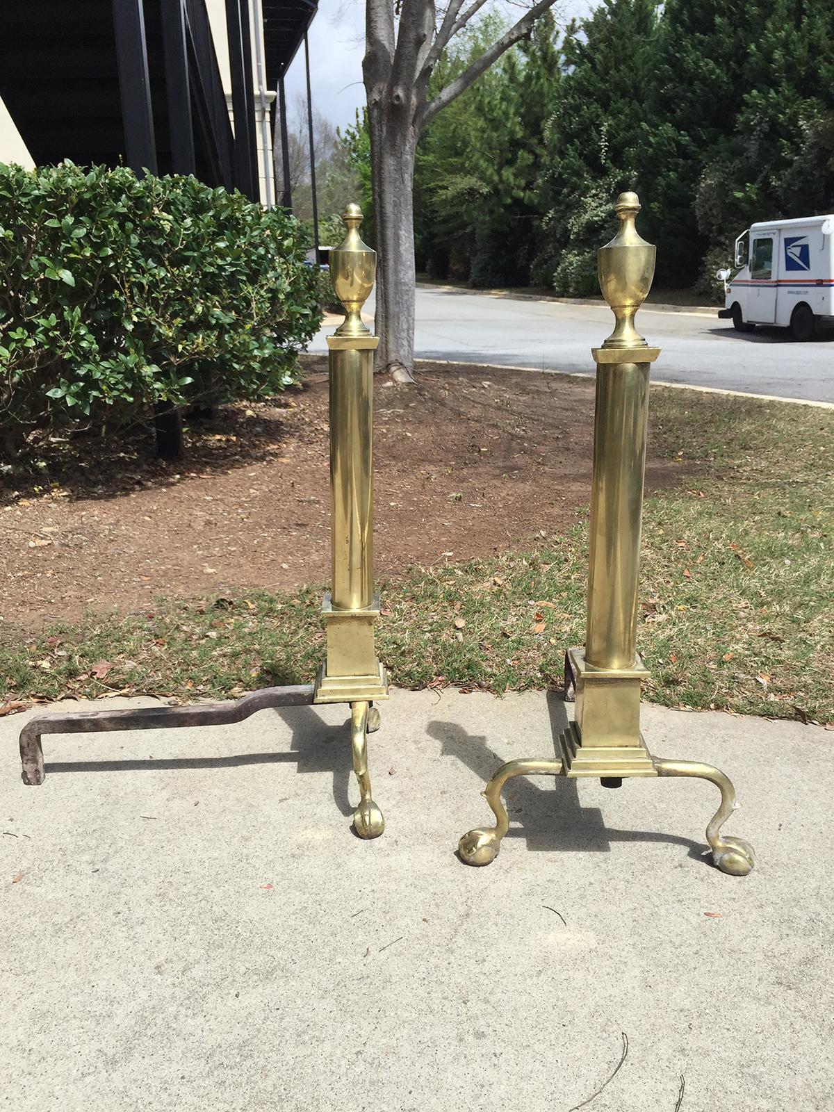 Pair of Large 19th Century or Earlier American Federal Style Brass Andirons 3