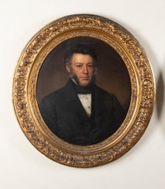 Pair of Large 19th Century Oval Oil Portrait Paintings