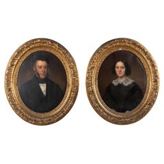 Pair of Large 19th Century Oval Oil Portrait Paintings