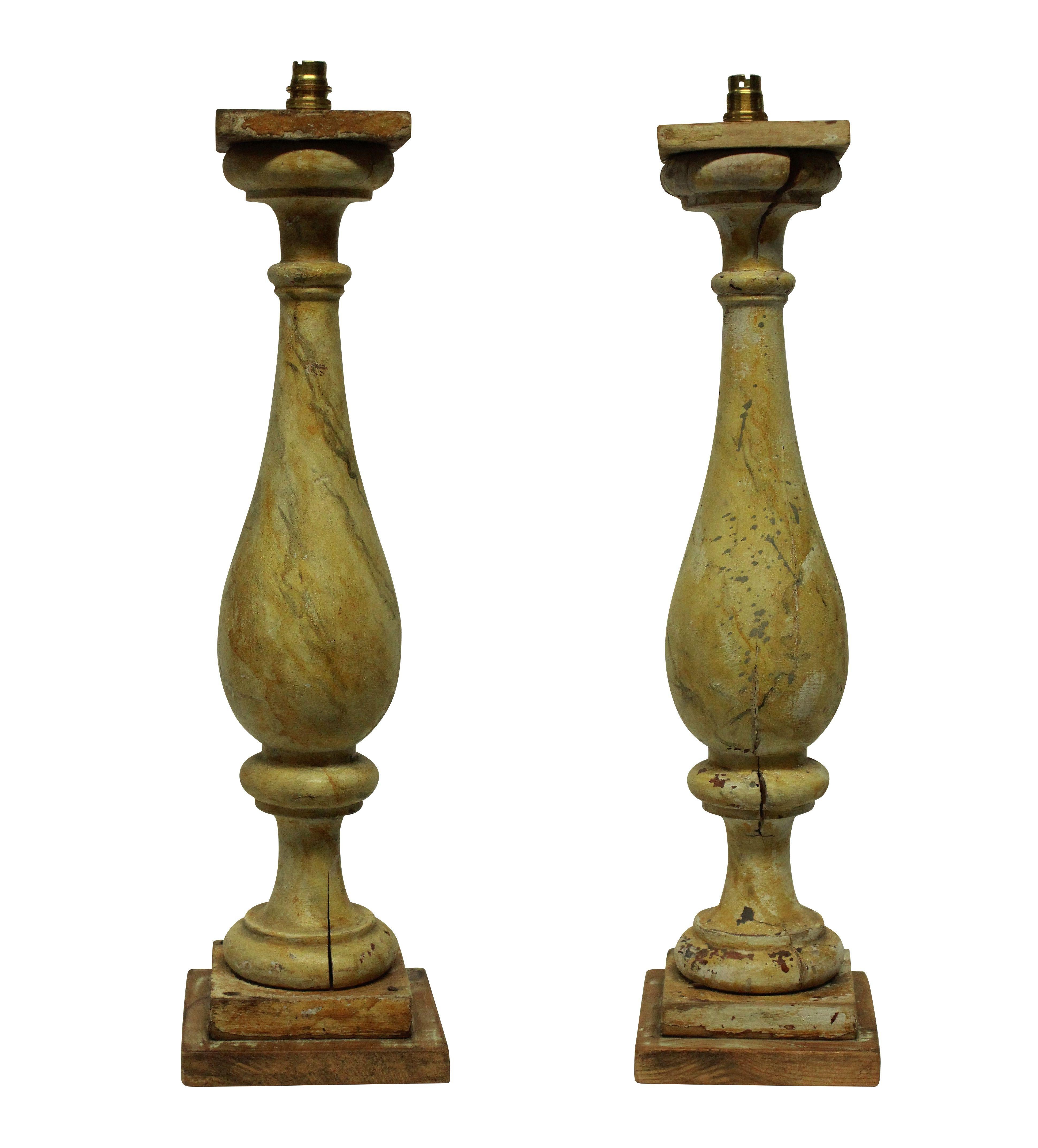 Hand-Painted Pair of Large 19th Century Painted Balustrade Lamps