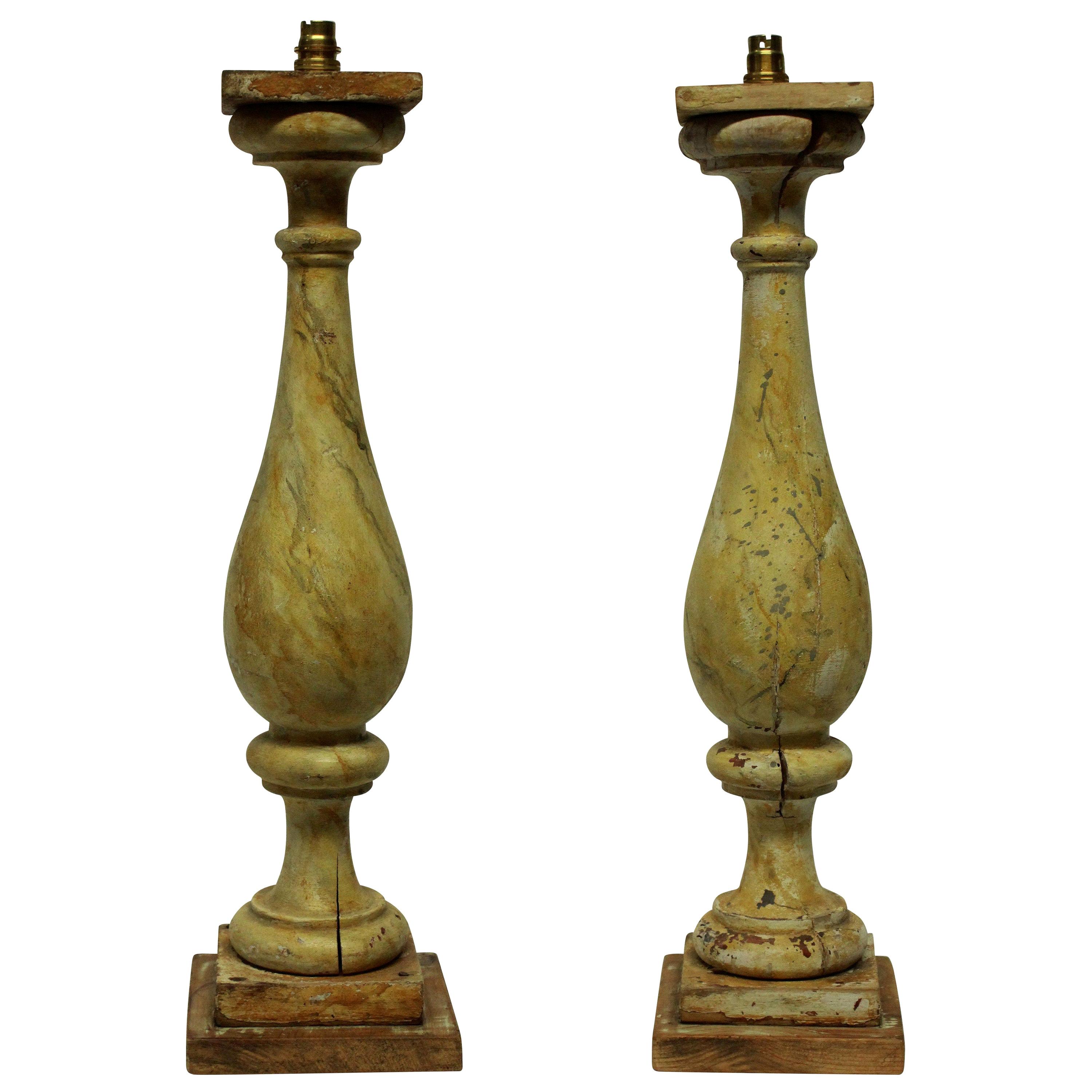 Pair of Large 19th Century Painted Balustrade Lamps