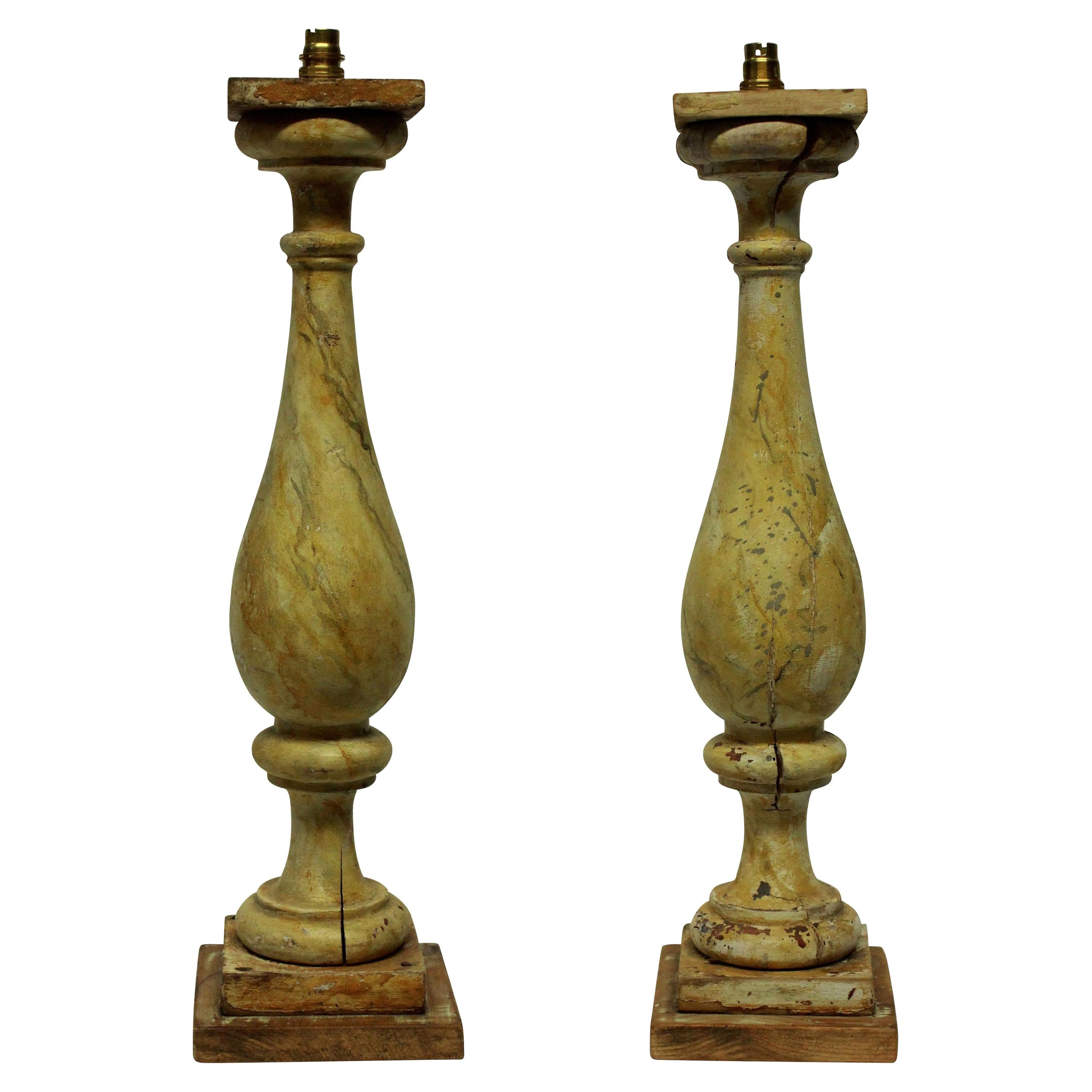 Pair of Large 19th Century Painted Balustrade Lamps