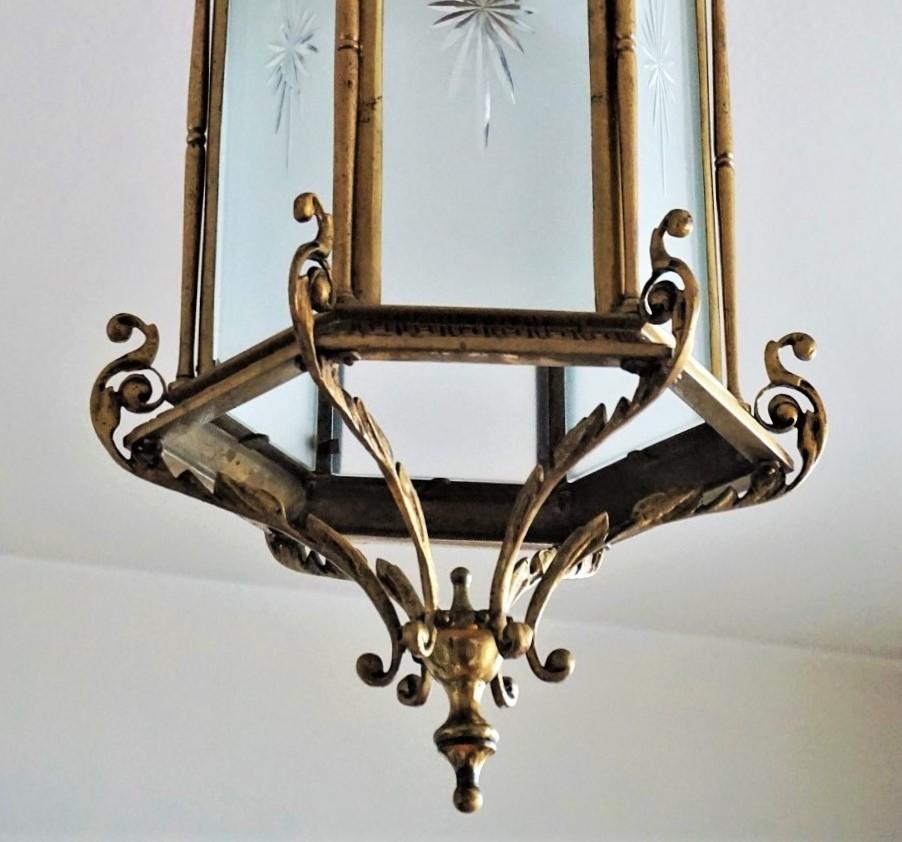 Pair of Large 19th Century Regency Style Bronze Cut-Glass Three-Light Lanterns 6