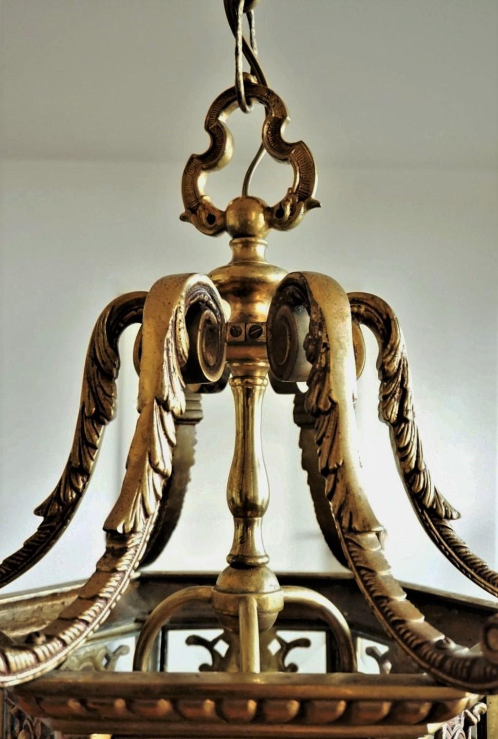 Pair of Large 19th Century Regency Style Bronze Cut-Glass Three-Light Lanterns 9