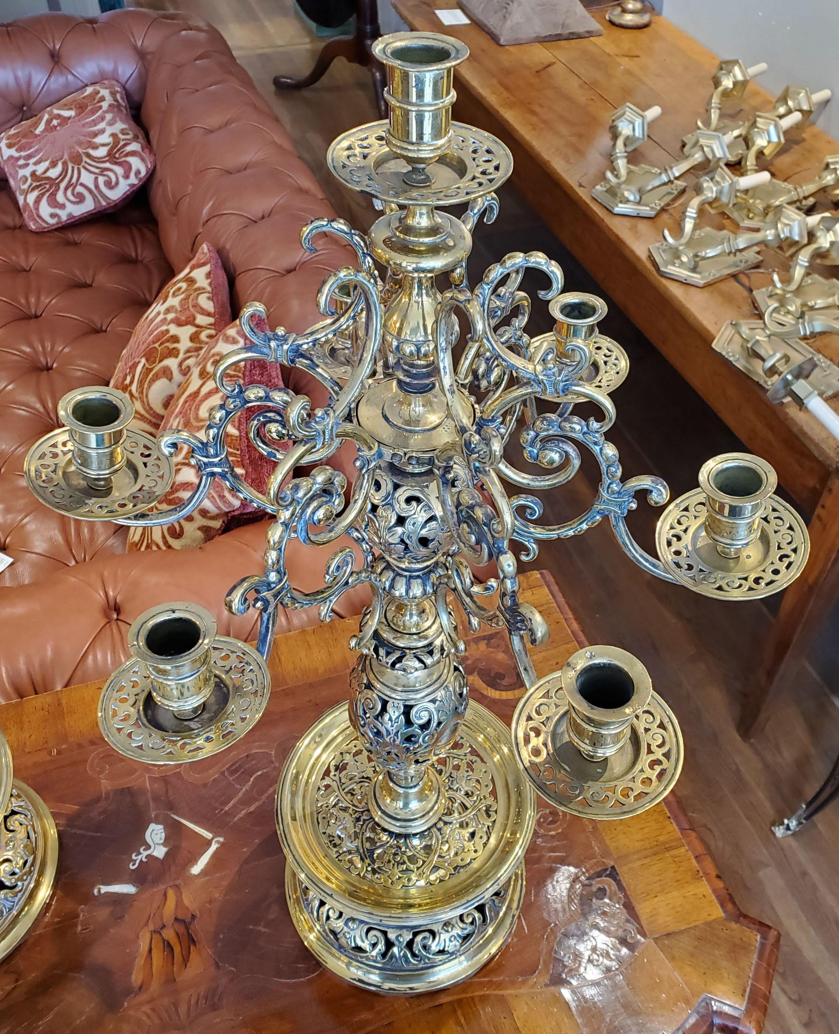 Large Pair of 19th Century Russian Brass Candelabra with Turkish Influence In Good Condition For Sale In Middleburg, VA