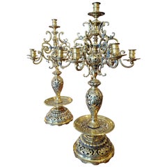 Large Pair of 19th Century Russian Brass Candelabra with Turkish Influence