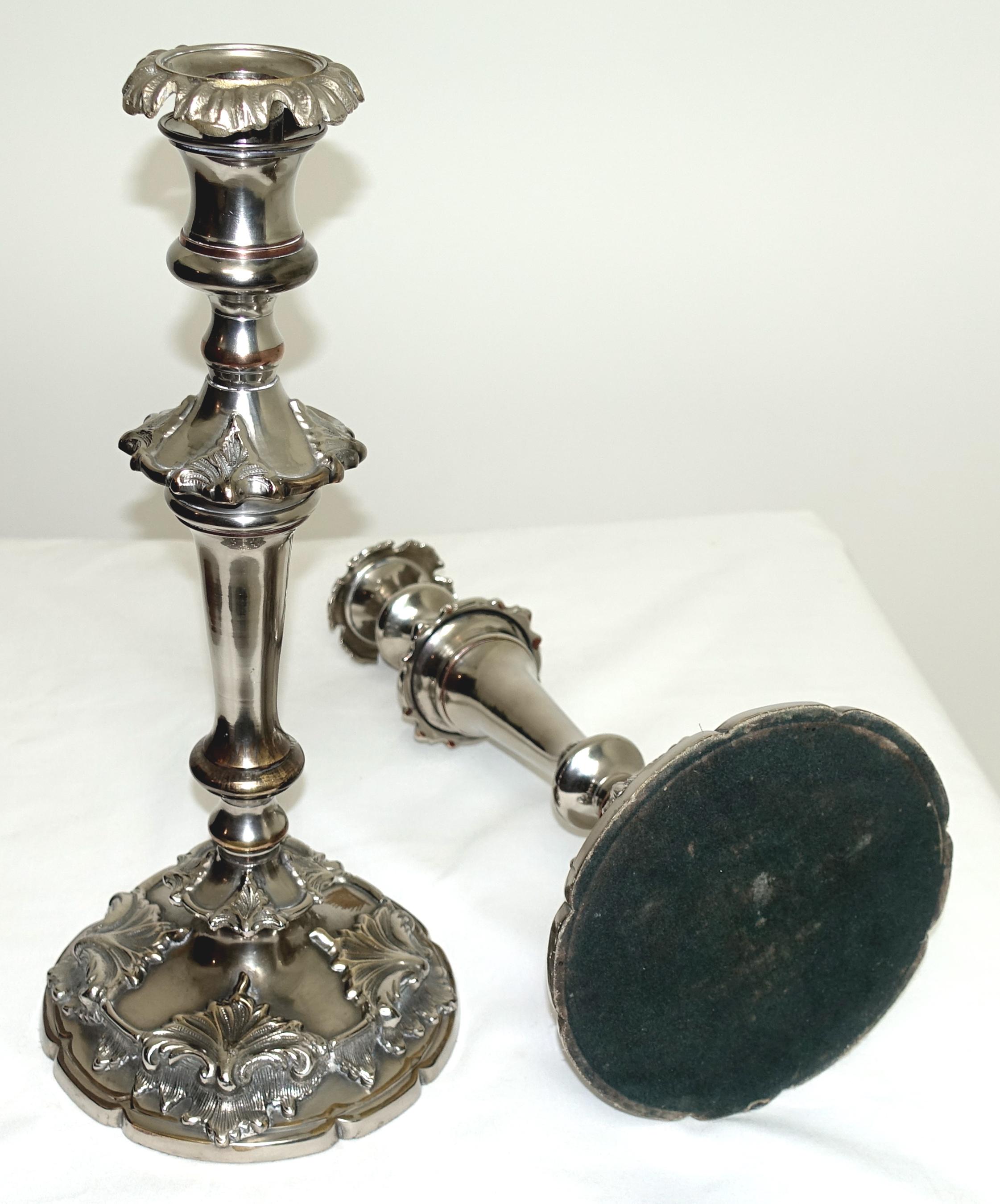 Pair of Large 19th Century Sheffield Silver Plate Candlesticks In Good Condition In San Francisco, CA