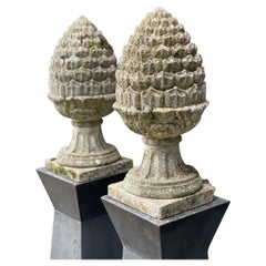Pair of Large 20th Century Cast Stone Acorn Finials