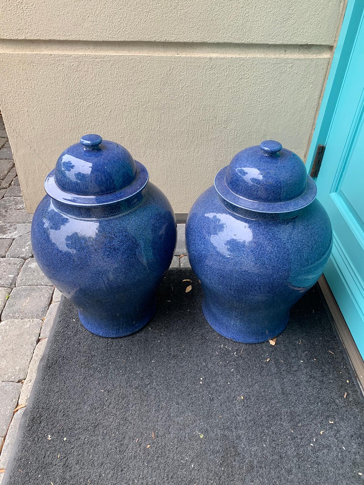 Pair of Large 20th Century Chinese Blue Porcelain Lidded Ginger Jars 7