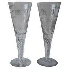 Pair Of Large (28 Cm) air twisted 19th Century Friendship/wedding Wine Glasses