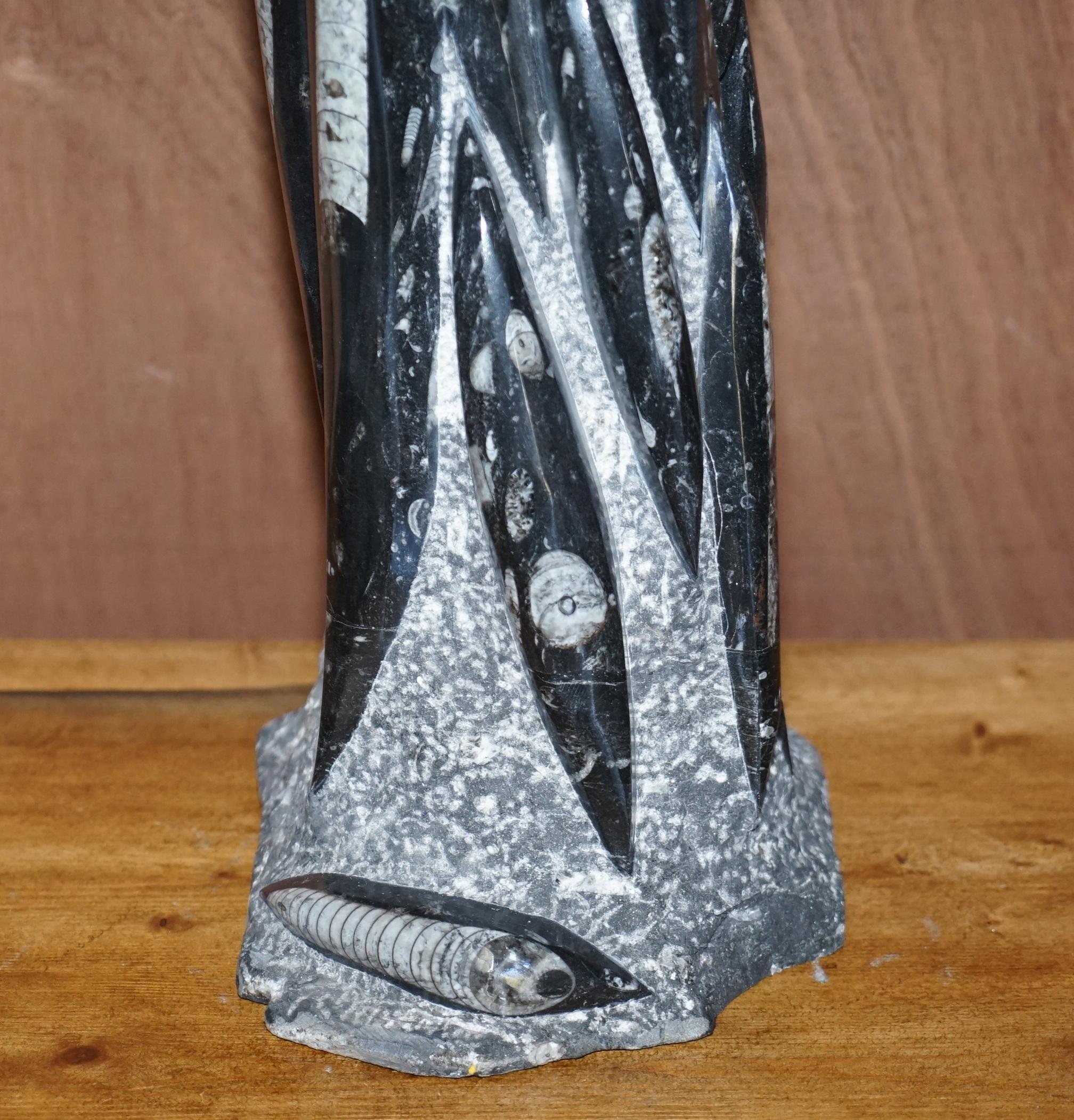 Pair of Large 395 Million Year Old Fossilized Orthoceras Marble Finish Statues For Sale 5