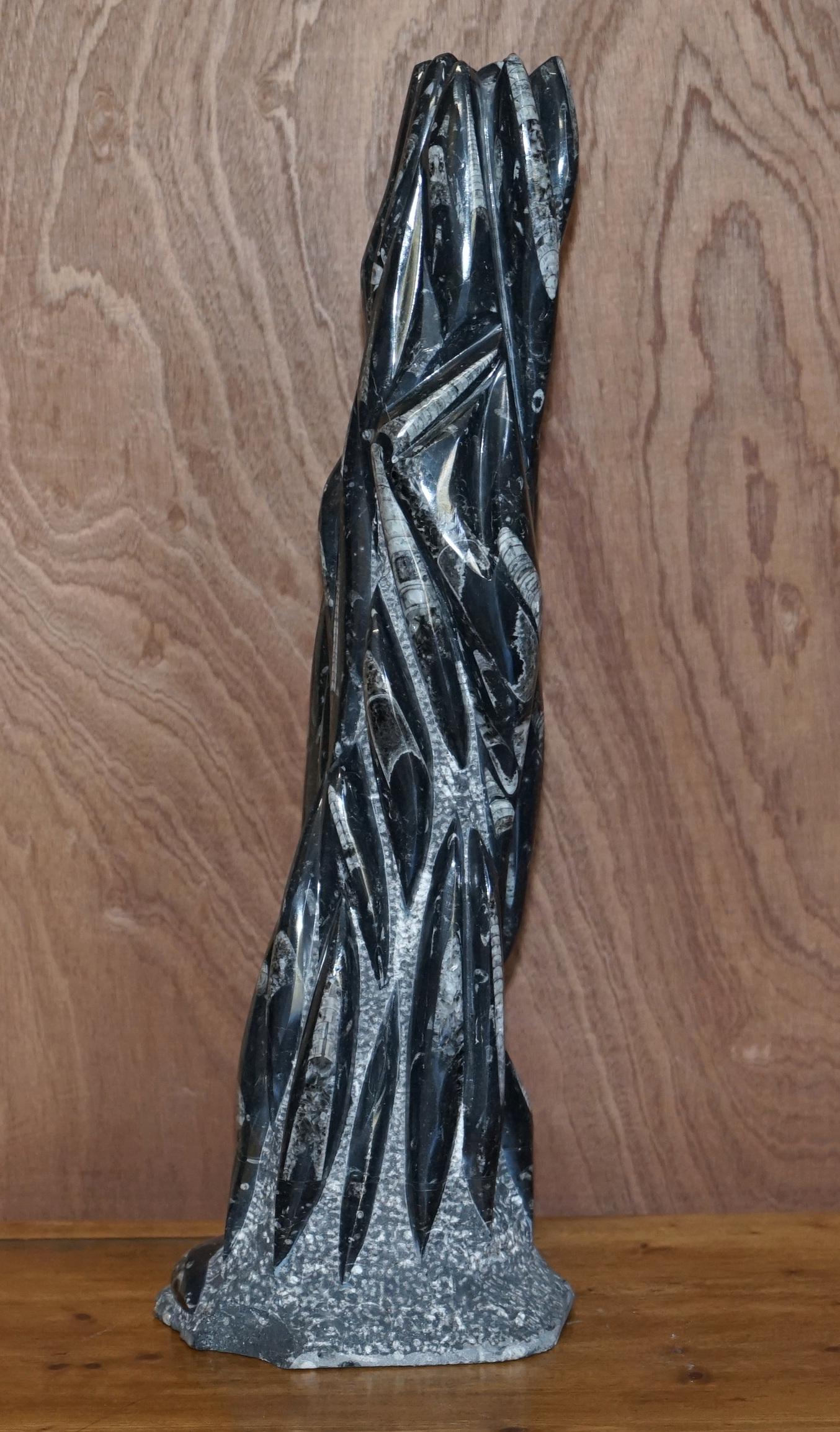 Pair of Large 395 Million Year Old Fossilized Orthoceras Marble Finish Statues For Sale 7