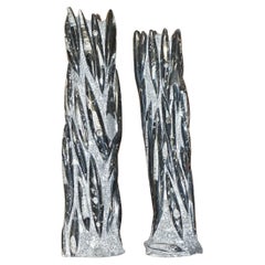 Pair of Large 395 Million Year Old Fossilized Orthoceras Marble Finish Statues