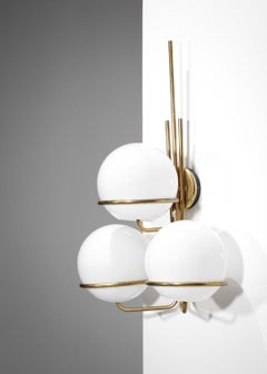Pair of Large 60's Italian Sconces 3 Opaline Globes Vintage Design, F302