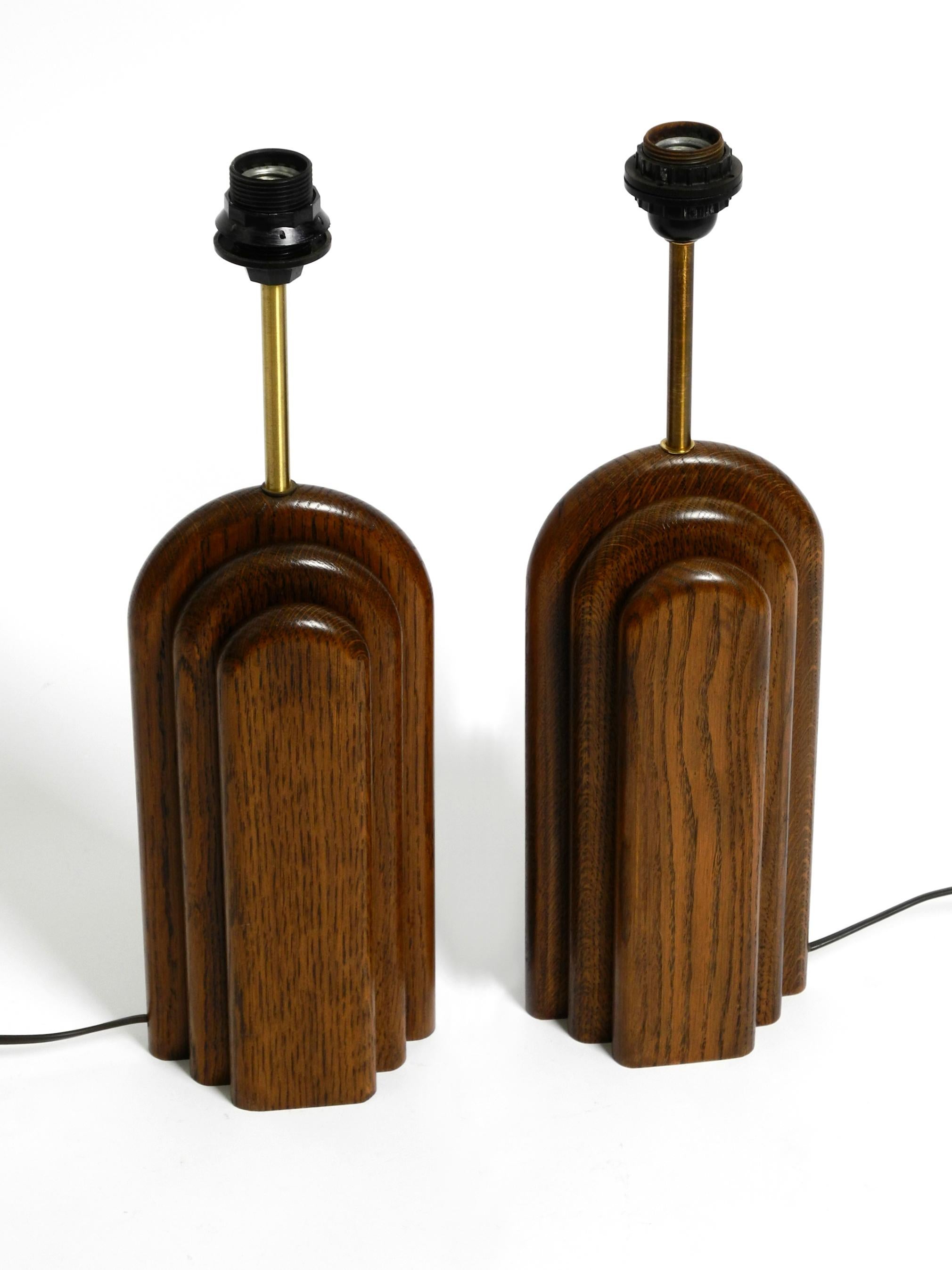 Pair of Large 60s Table Lamps by Temde Made from Teak and Original Silk Shades 9