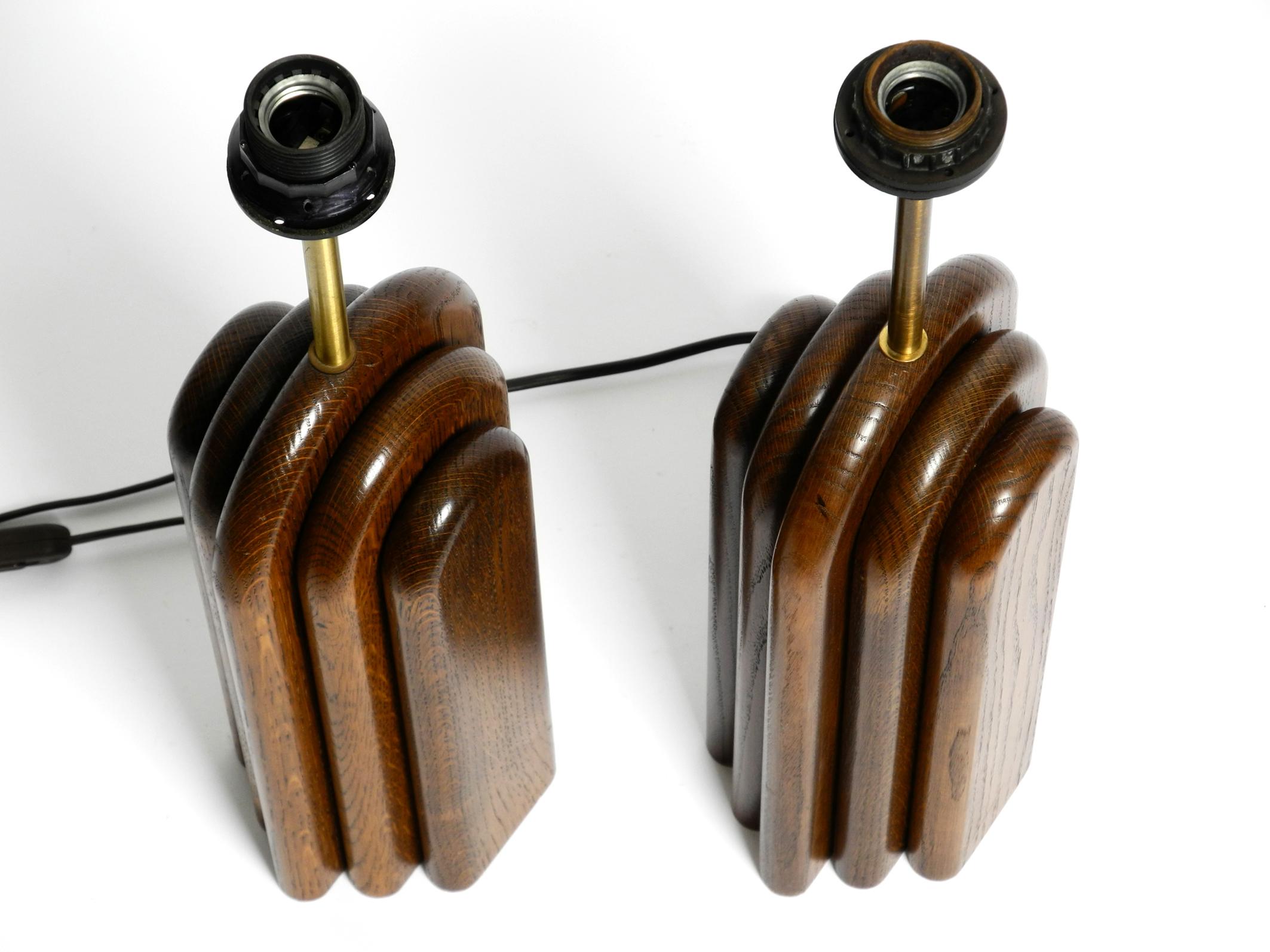 Pair of Large 60s Table Lamps by Temde Made from Teak and Original Silk Shades 10