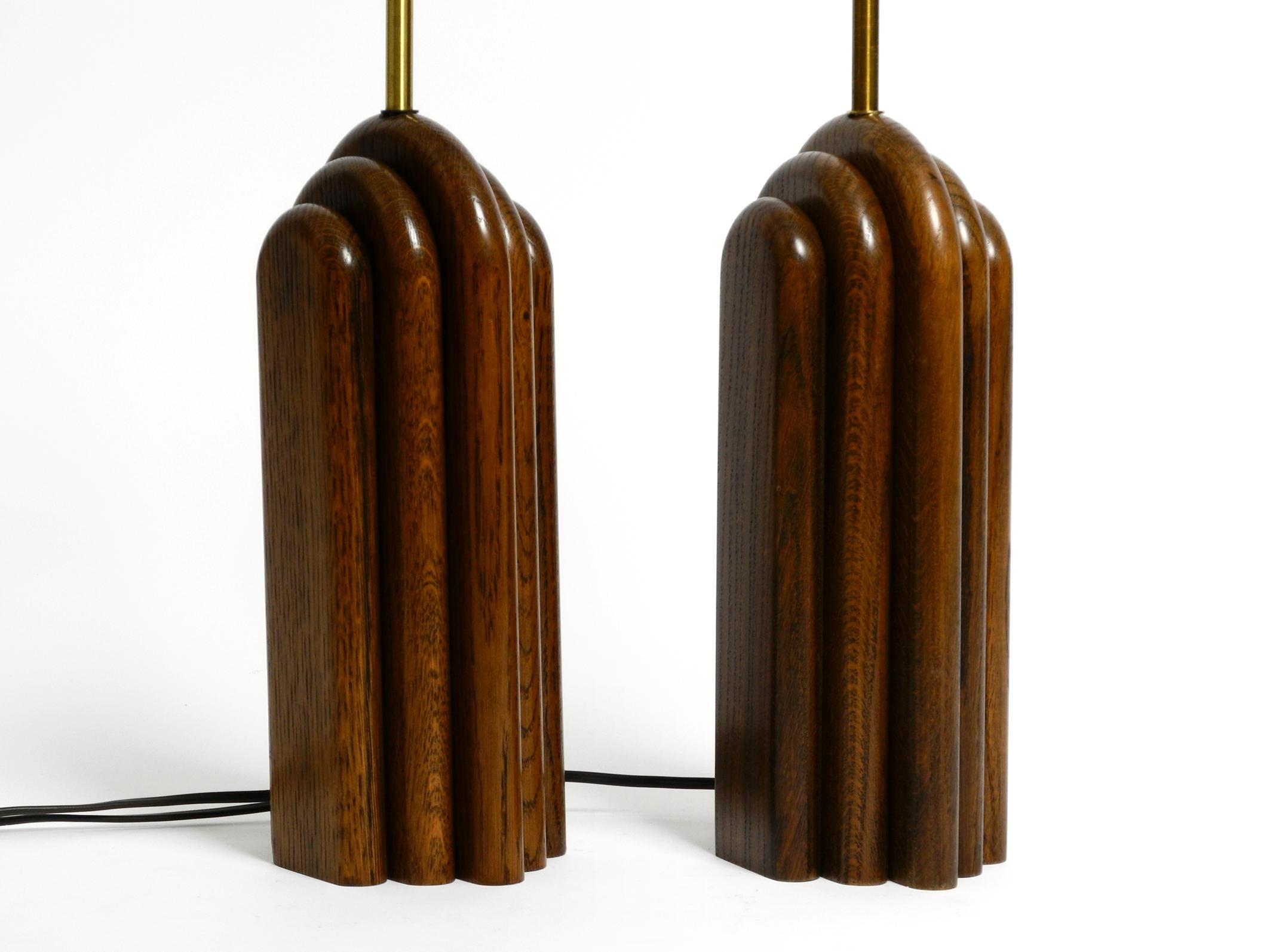 Pair of Large 60s Table Lamps by Temde Made from Teak and Original Silk Shades 11