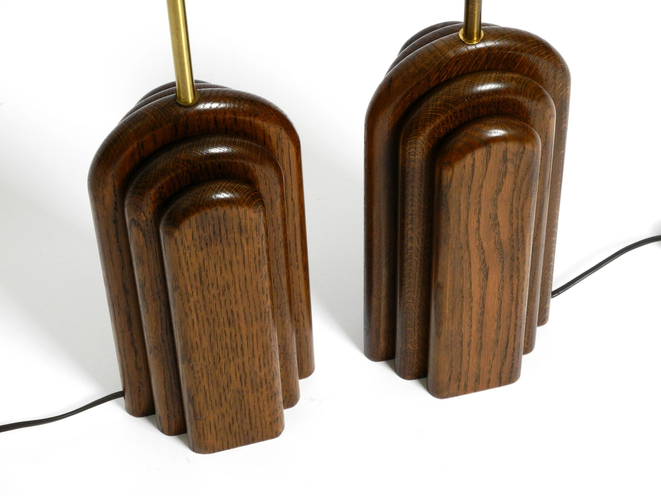 Pair of Large 60s Table Lamps by Temde Made from Teak and Original Silk Shades 12