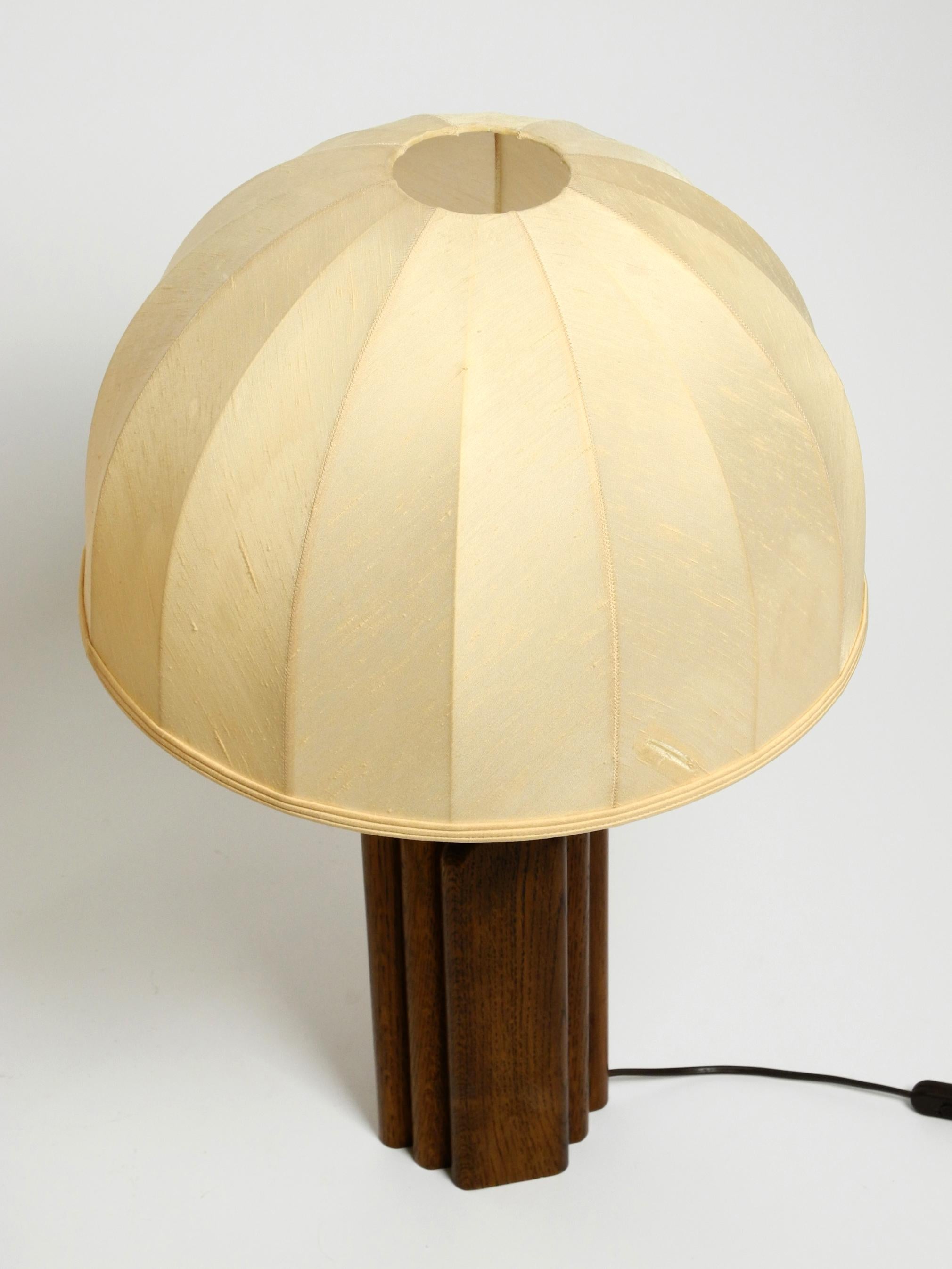 Mid-Century Modern Pair of Large 60s Table Lamps by Temde Made from Teak and Original Silk Shades