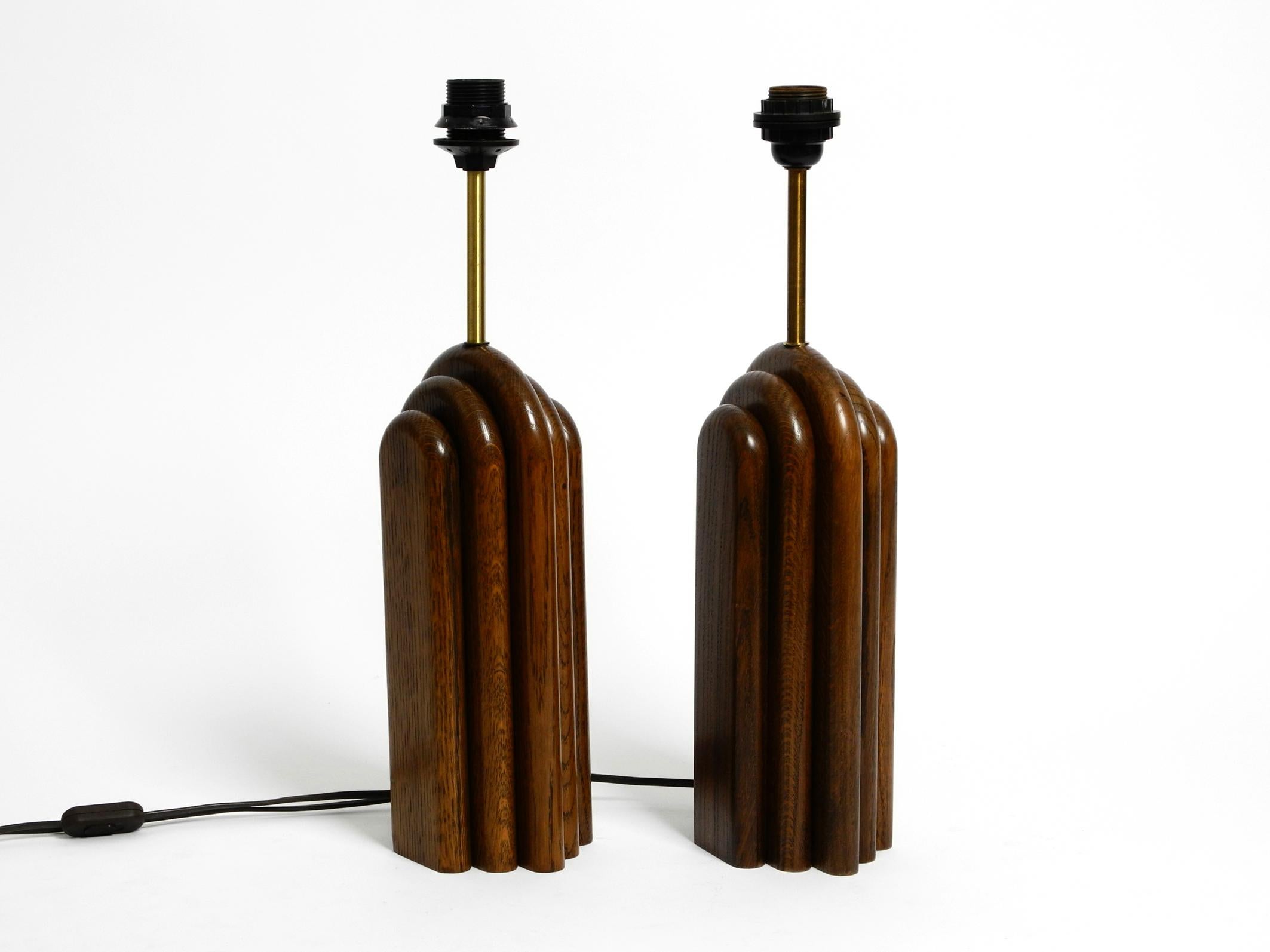Pair of Large 60s Table Lamps by Temde Made from Teak and Original Silk Shades In Good Condition In München, DE