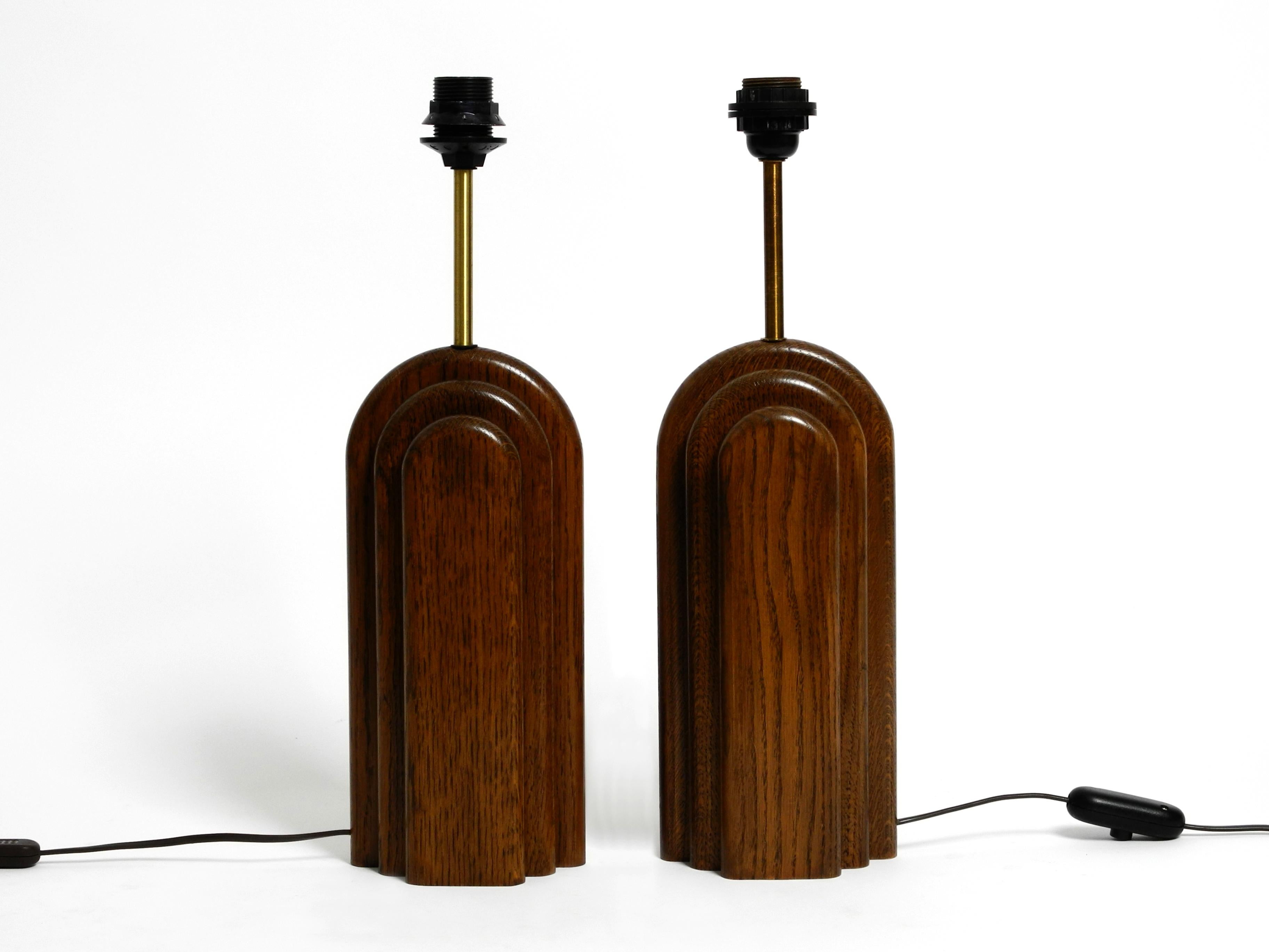 Mid-20th Century Pair of Large 60s Table Lamps by Temde Made from Teak and Original Silk Shades
