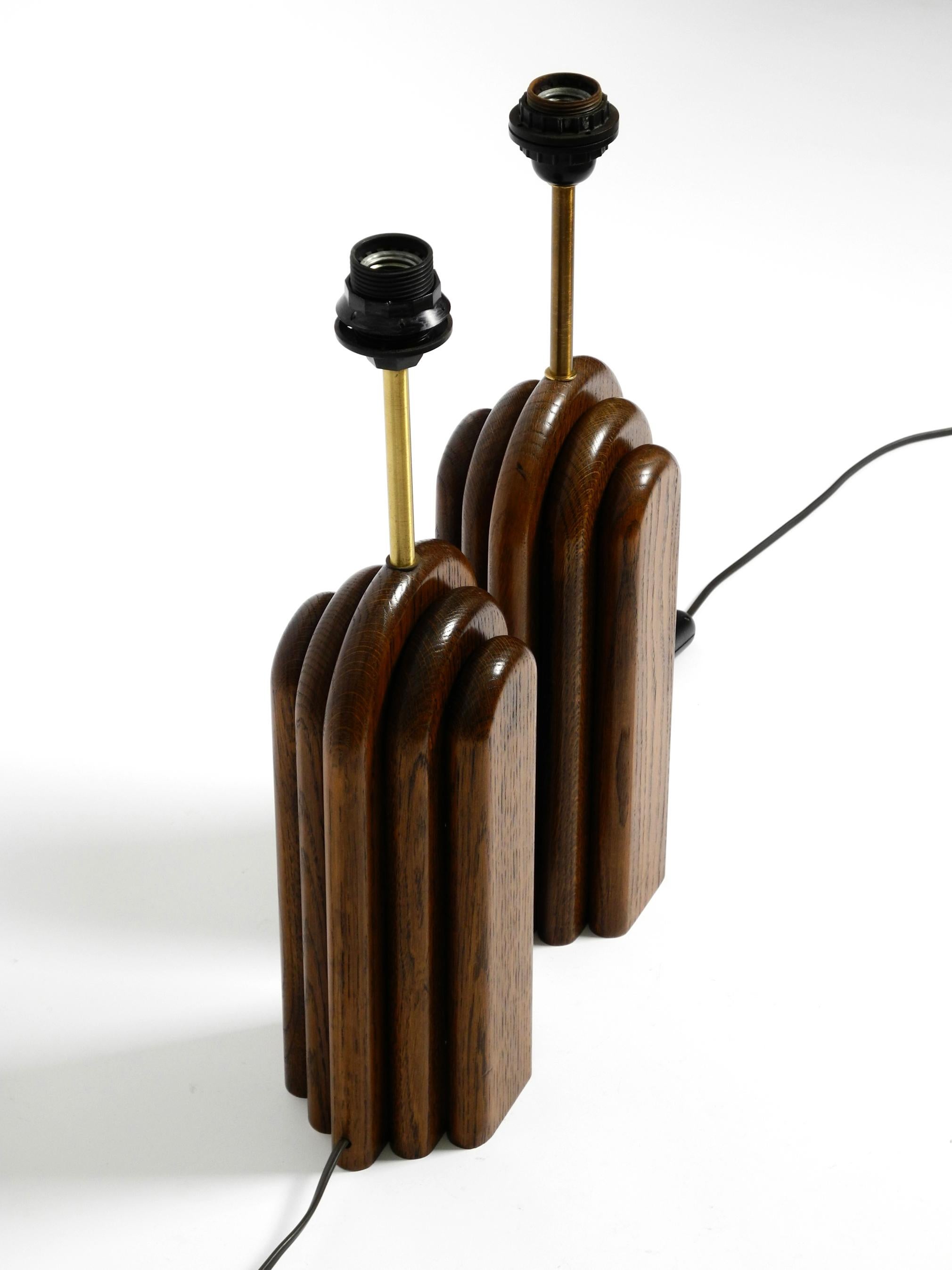 Pair of Large 60s Table Lamps by Temde Made from Teak and Original Silk Shades 1