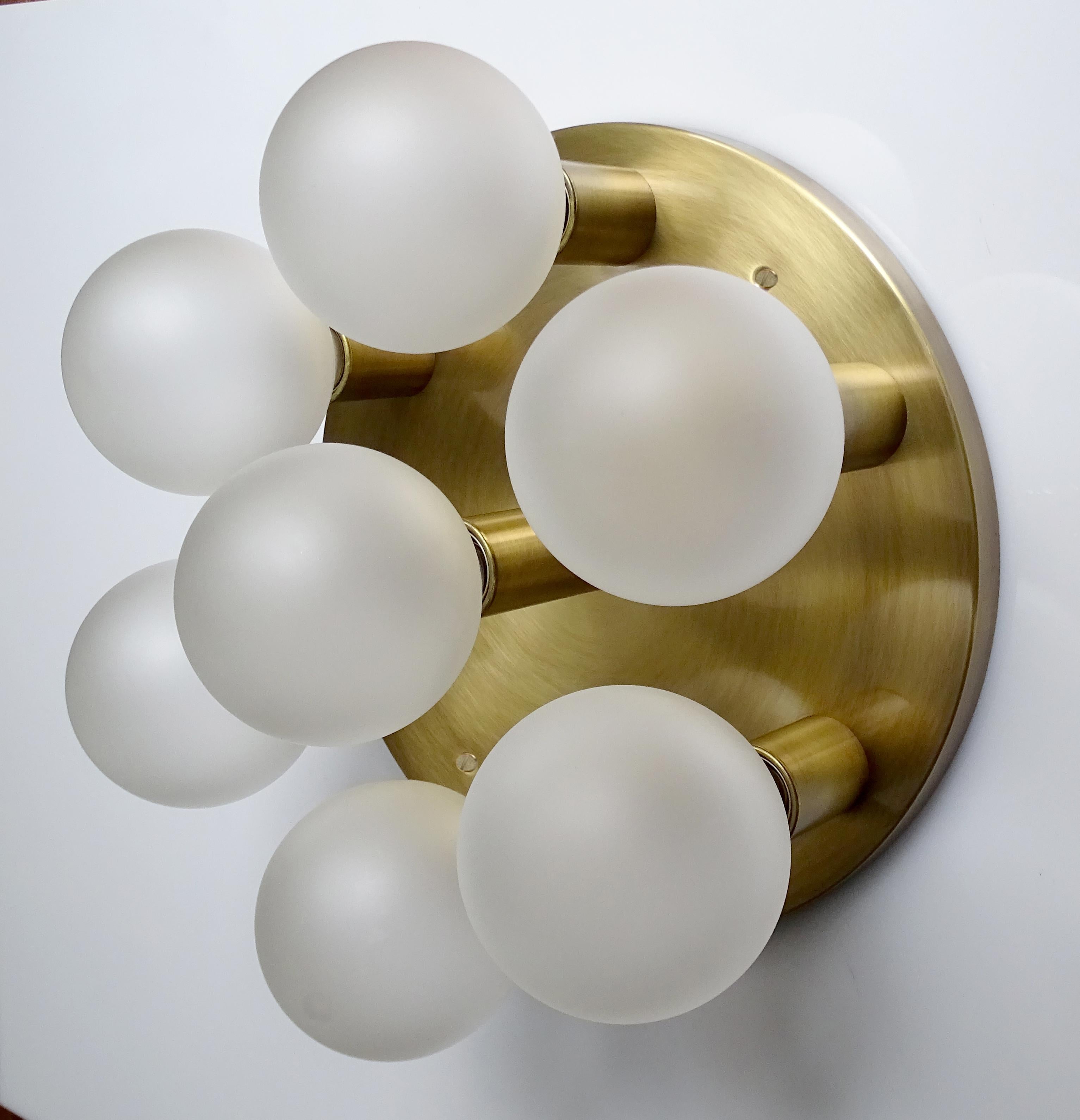 Pair of Large Midcentury 7- Lights Brass Flush Lights, Sciolari Gio Ponti Era 6