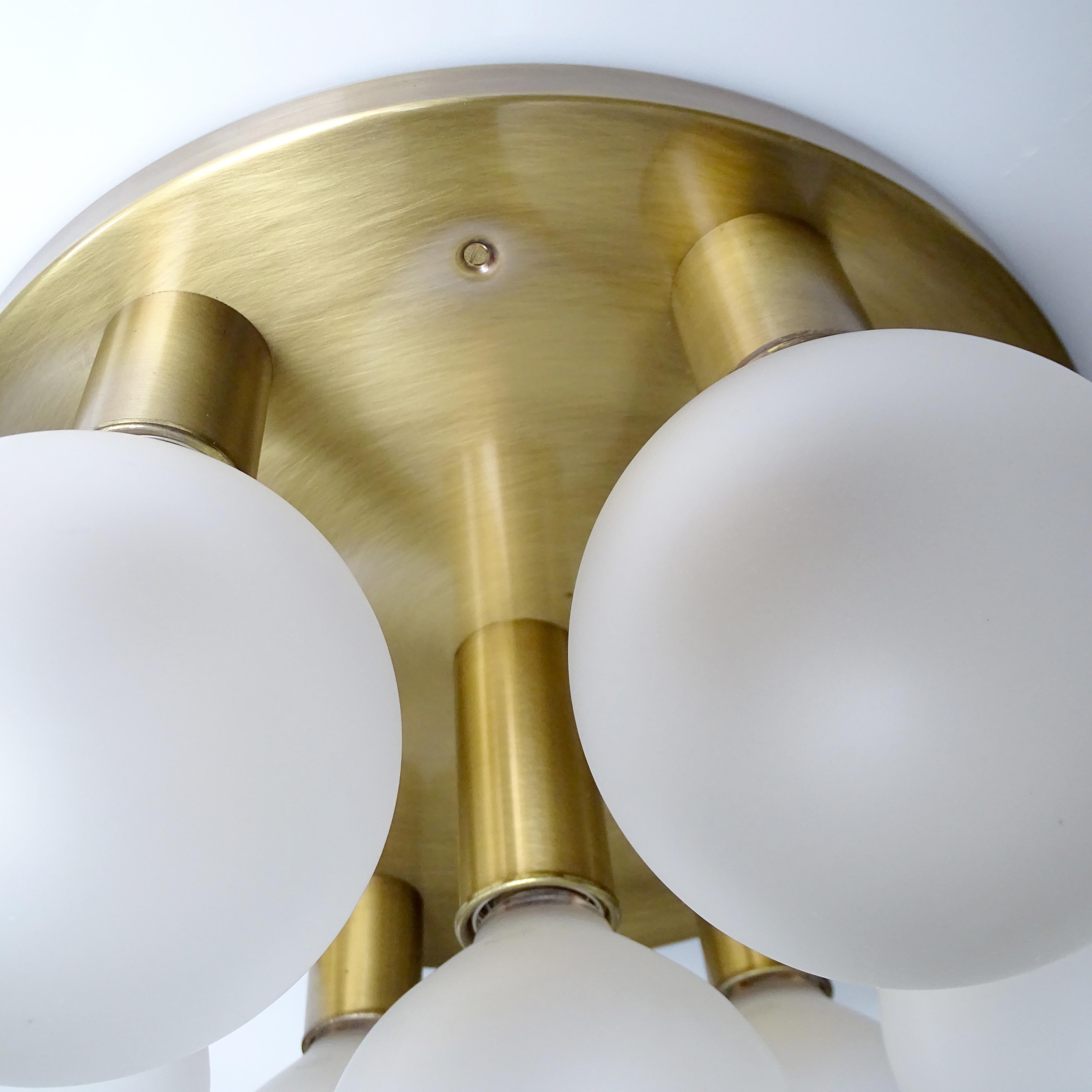 Pair of Large Midcentury 7- Lights Brass Flush Lights, Sciolari Gio Ponti Era 7