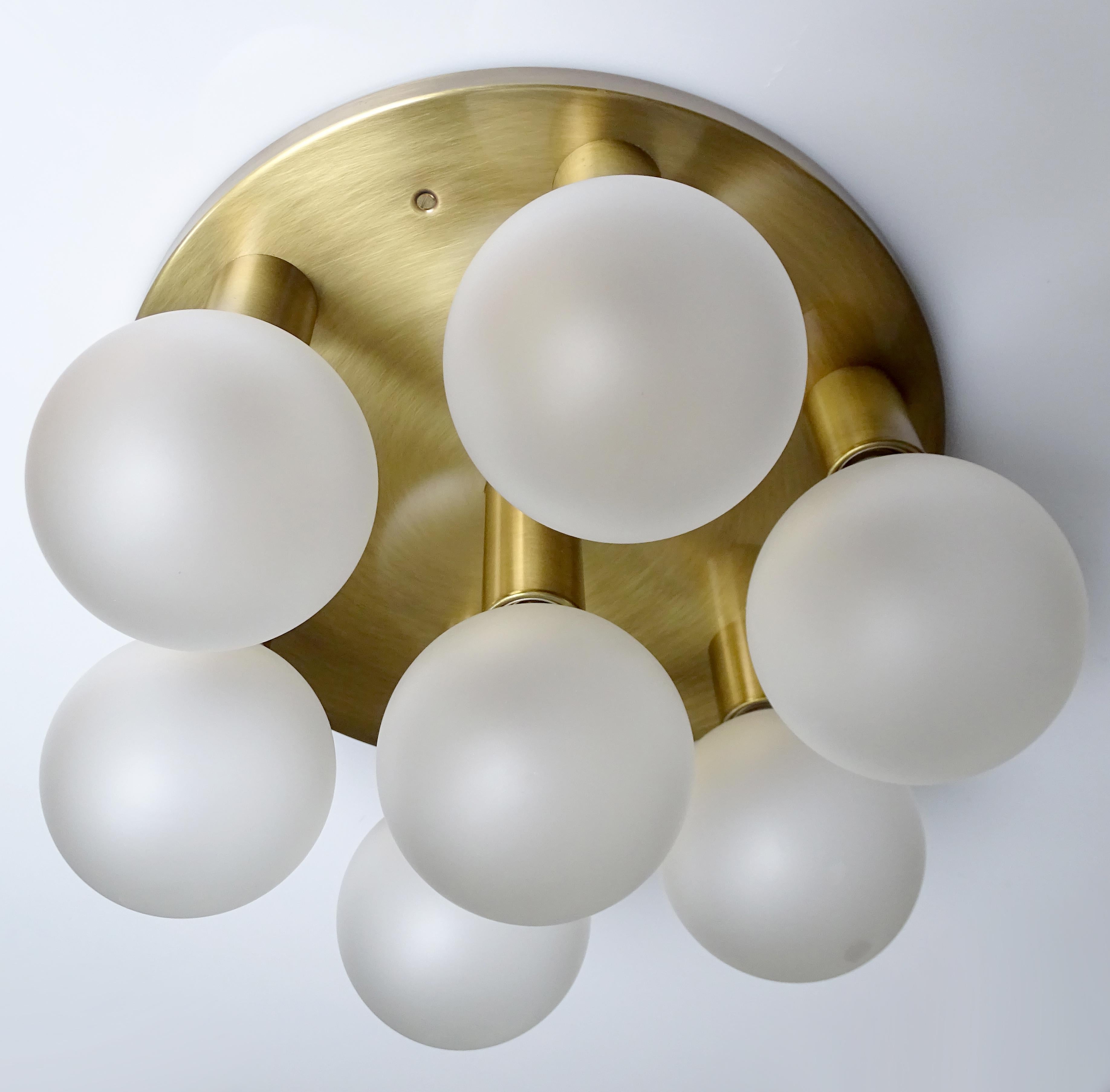 Pair of Large Midcentury 7- Lights Brass Flush Lights, Sciolari Gio Ponti Era 2