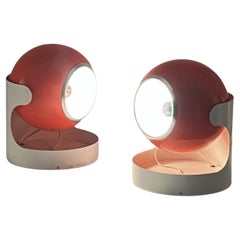 Pair of Large 70s Orange Eyeball Lamps by Luci Milano - MCM Italian Design Light