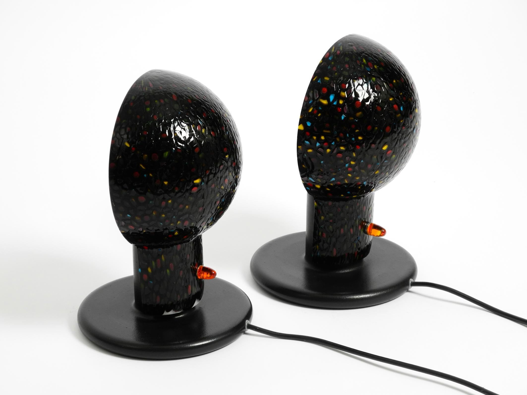 Late 20th Century Pair of large 80s Italian postmodern table lamps made of colored Murano glass For Sale