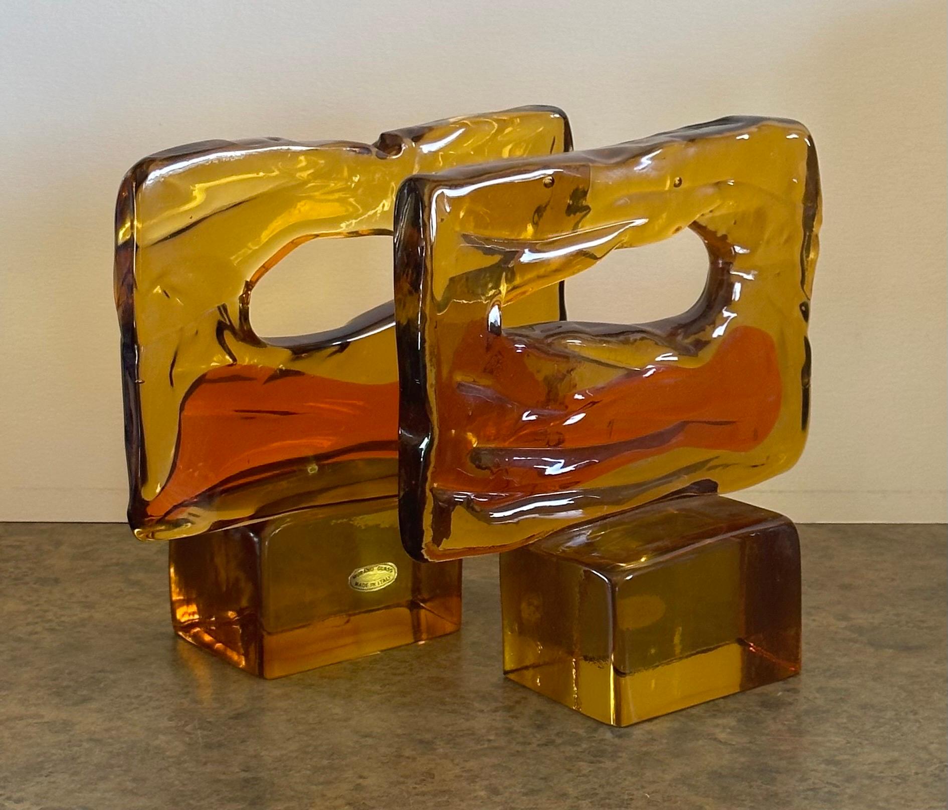 Pair of Large Abstract Sommerso Bookends by Luciano Gaspari for Murano Glass For Sale 2