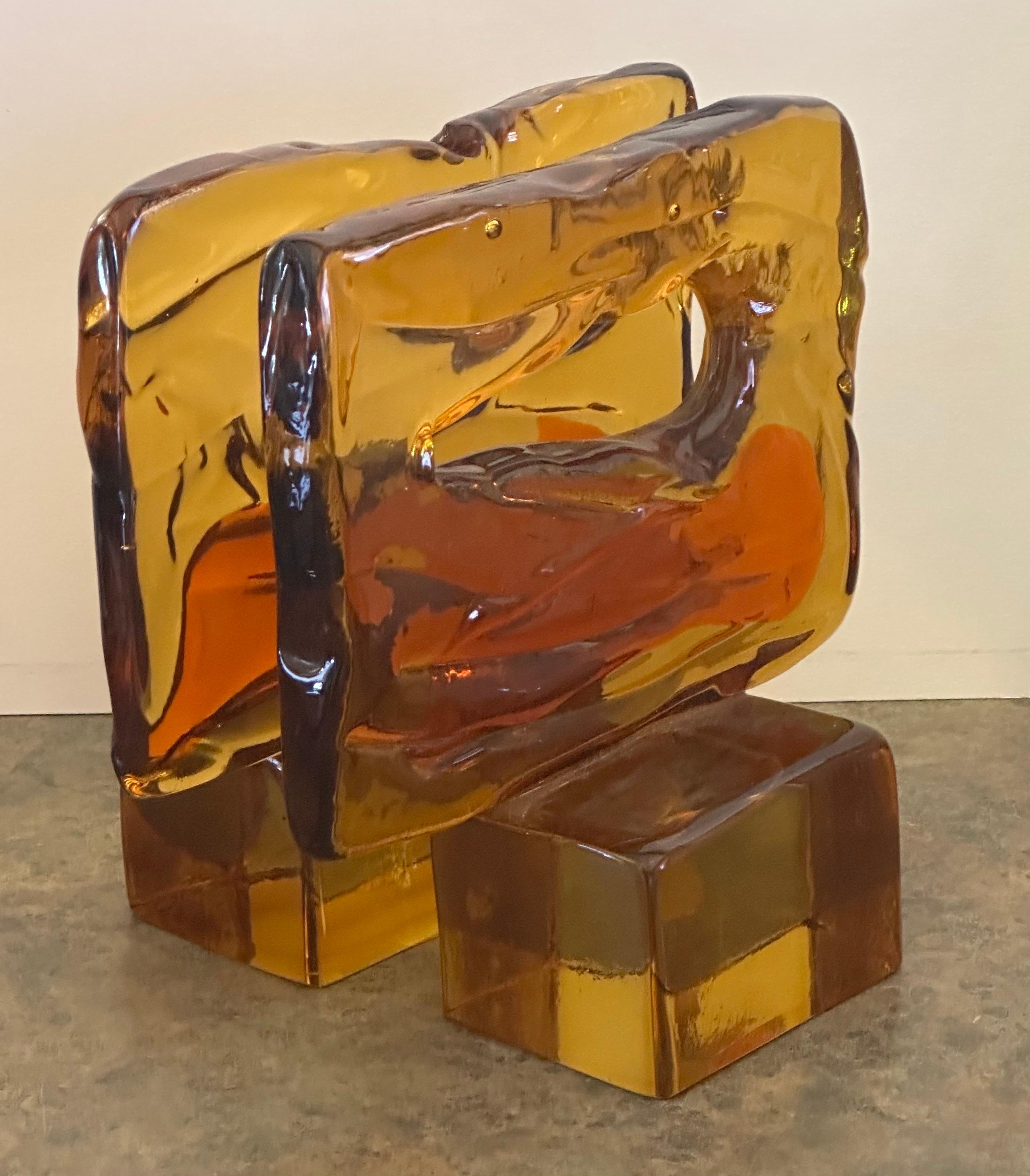 Paire de grands serre-livres abstraits Sommerso de Luciano Gaspari pour Murano Glass en vente 4