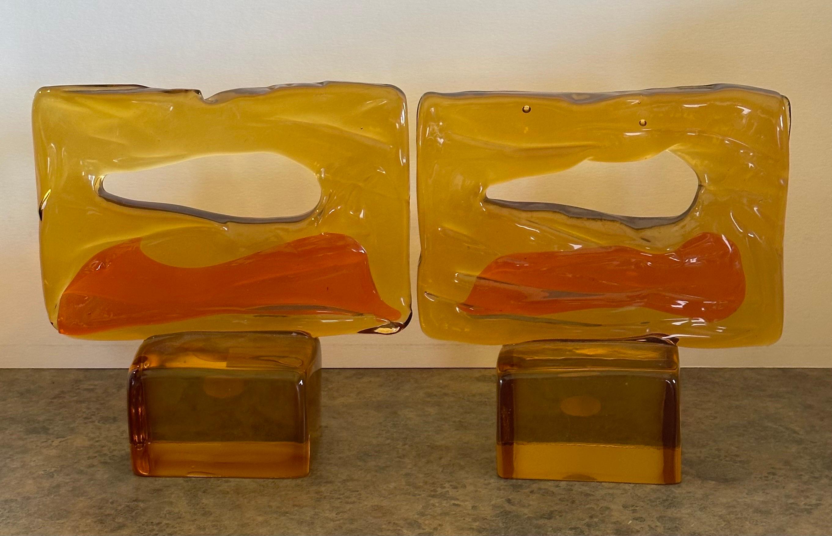Paire de grands serre-livres abstraits Sommerso de Luciano Gaspari pour Murano Glass en vente 5