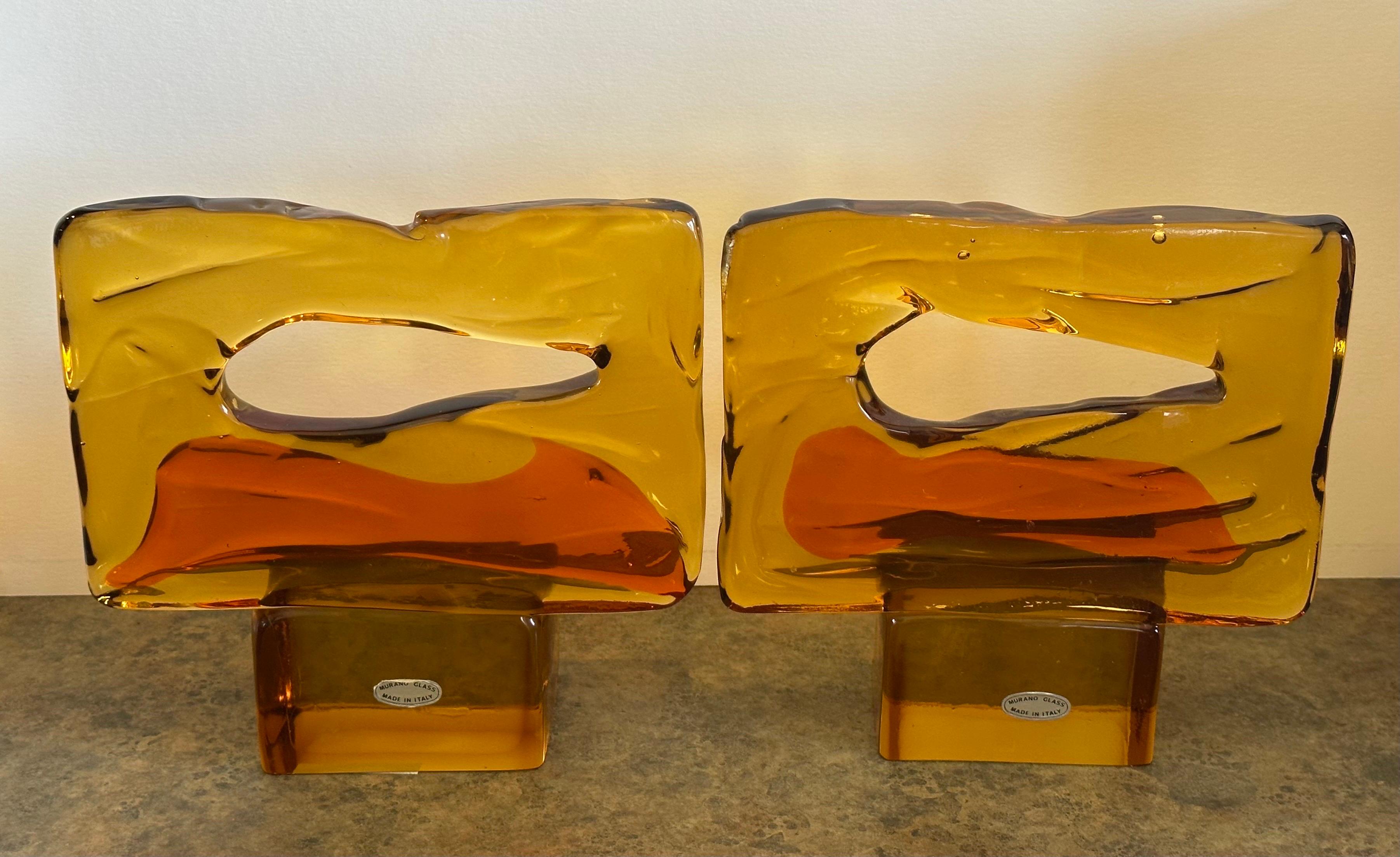 Paire de grands serre-livres abstraits Sommerso de Luciano Gaspari pour Murano Glass en vente 6