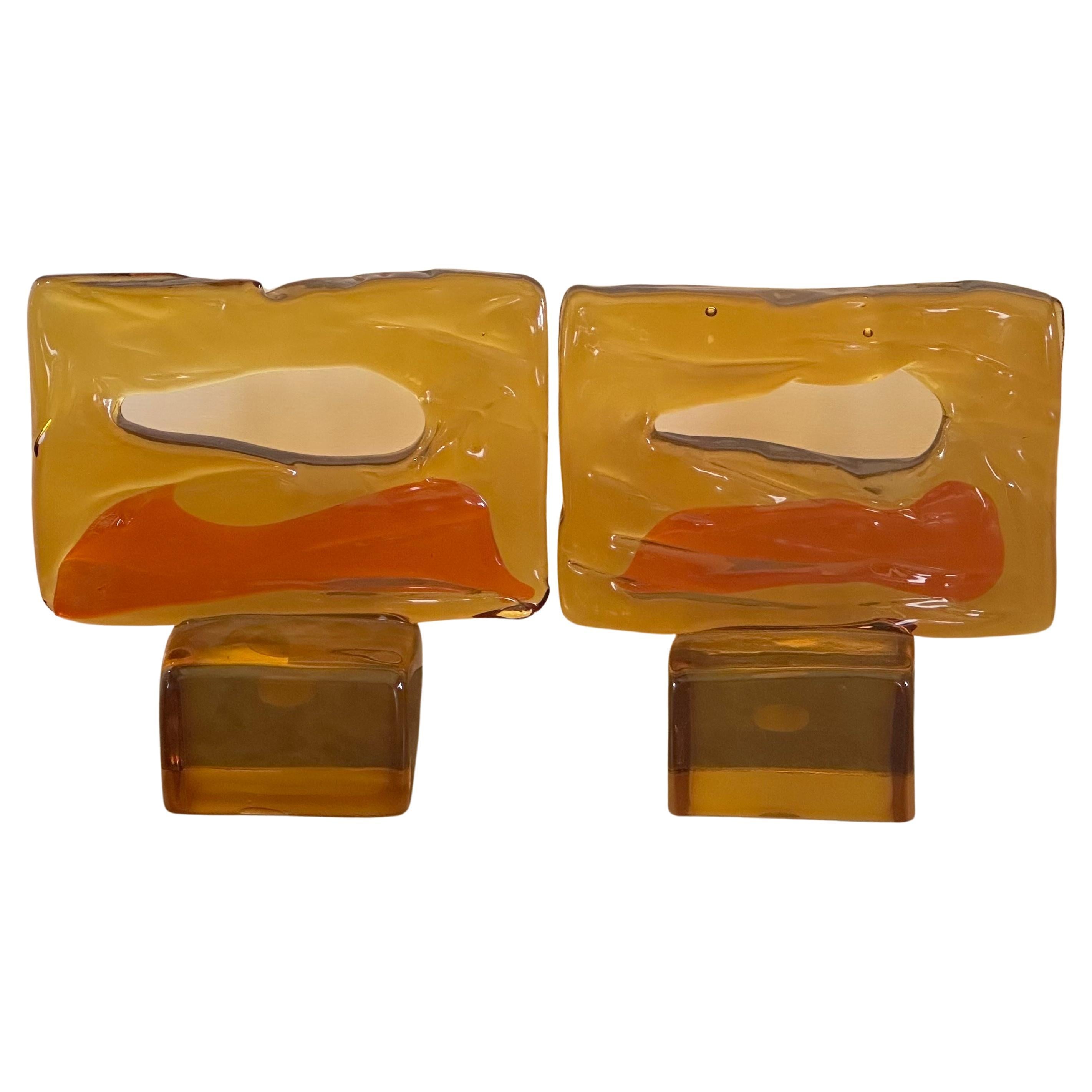 Pair of Large Abstract Sommerso Bookends by Luciano Gaspari for Murano Glass For Sale 13