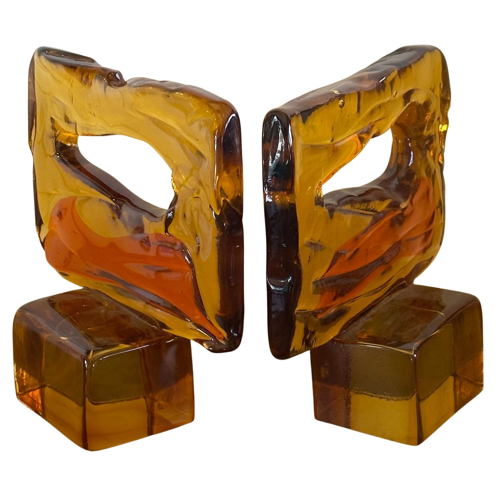 Mid-Century Modern Pair of Large Abstract Sommerso Bookends by Luciano Gaspari for Murano Glass For Sale