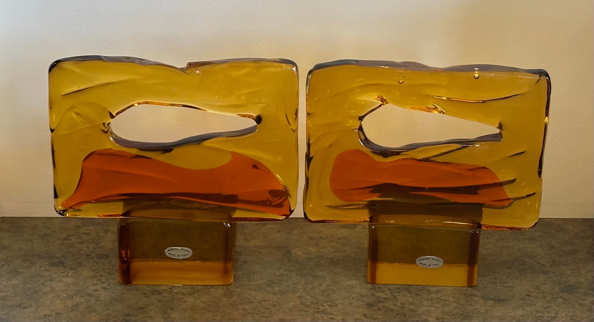 Paar große abstrakte Sommerso-Buchstützen von Luciano Gaspari für Murano-Glas im Angebot 1