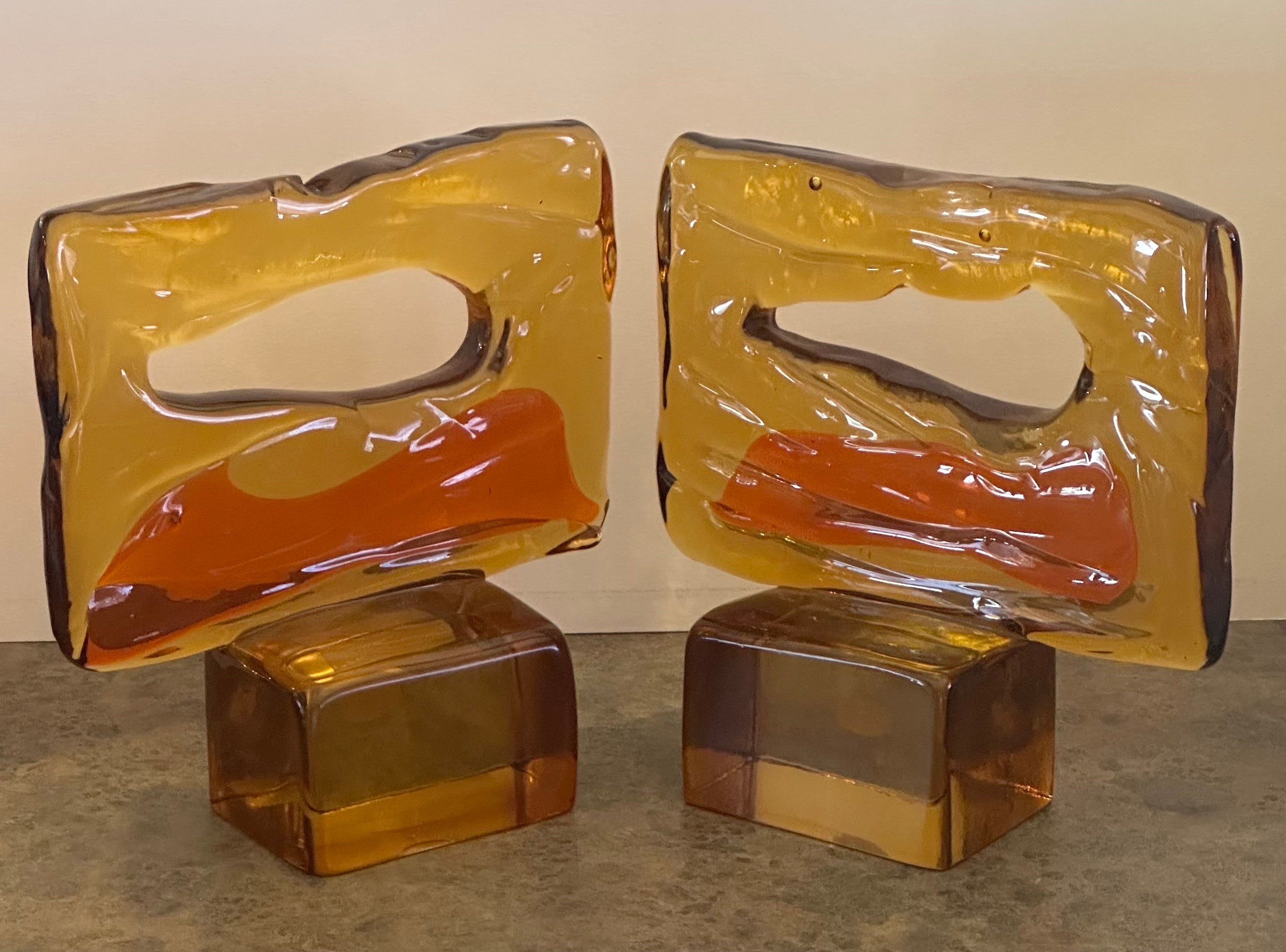 Pair of Large Abstract Sommerso Bookends by Luciano Gaspari for Murano Glass For Sale 1