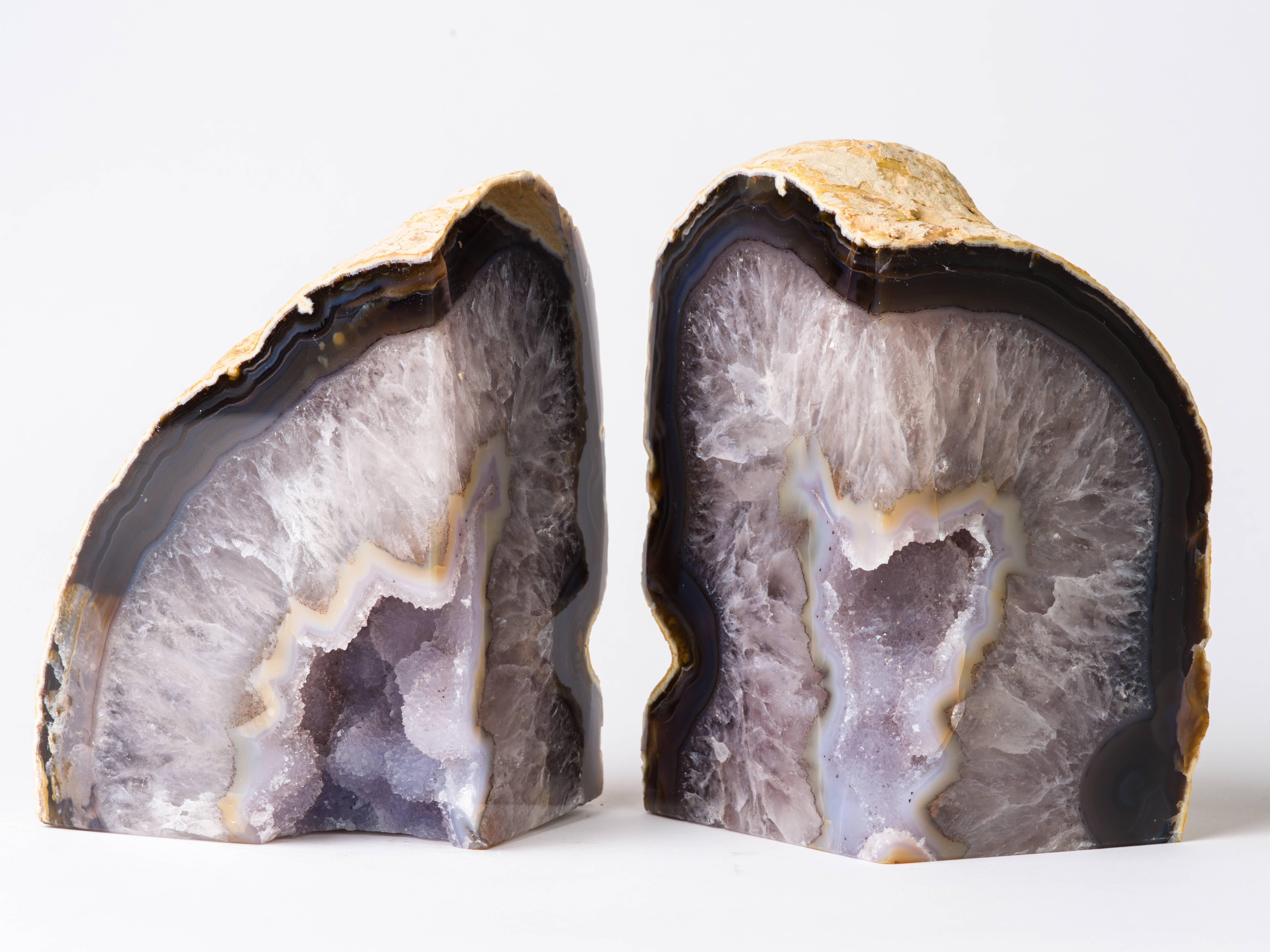 Organic Modern Pair of Large Agate Stone and Quartz Crystal Bookends