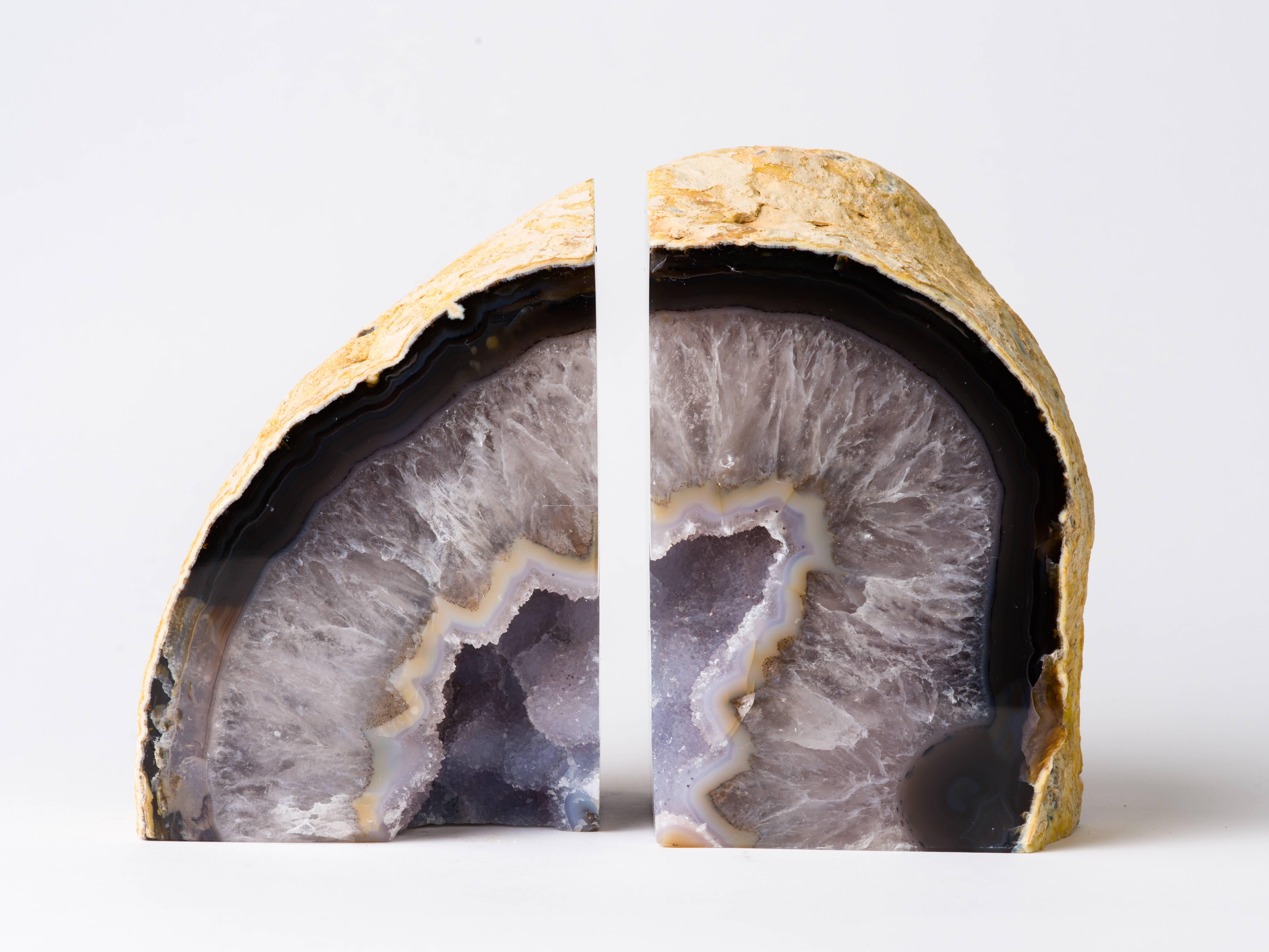 Brazilian Pair of Large Agate Stone and Quartz Crystal Bookends