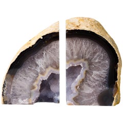 Pair of Large Agate Stone and Quartz Crystal Bookends
