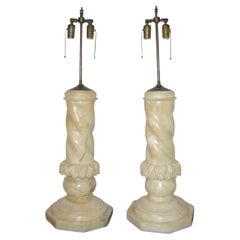 Pair of Large Alabaster Columns Mounted as Lamps